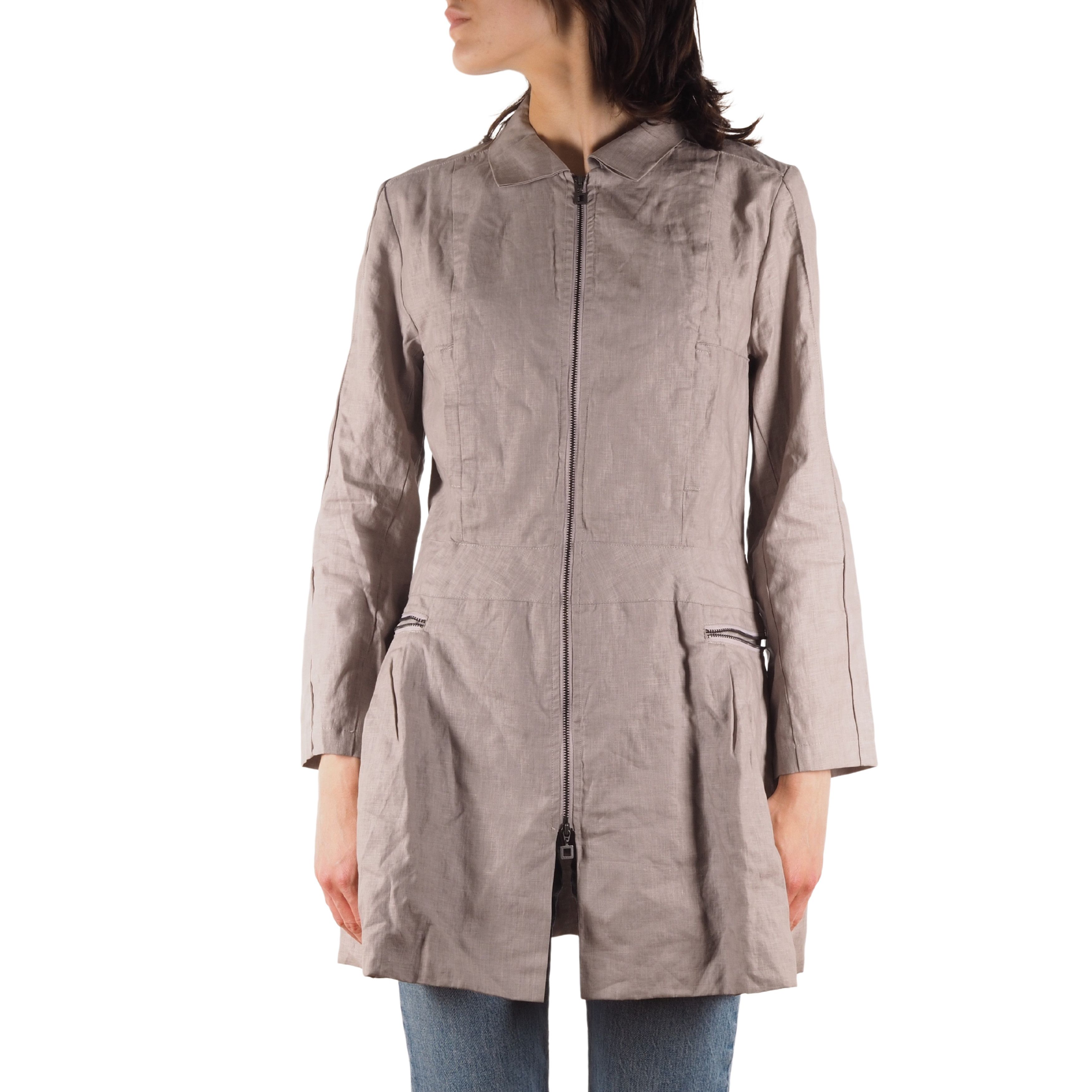 Sarah Pacini Avantgarde Light Beige Zip Coat Jacket