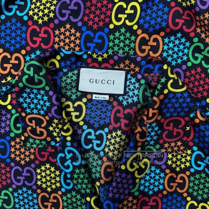 Gucci Gucci Rainbow Print Silk Short Sleeve Shirt. Size US XL / EU 56 / 4 - 4 Thumbnail