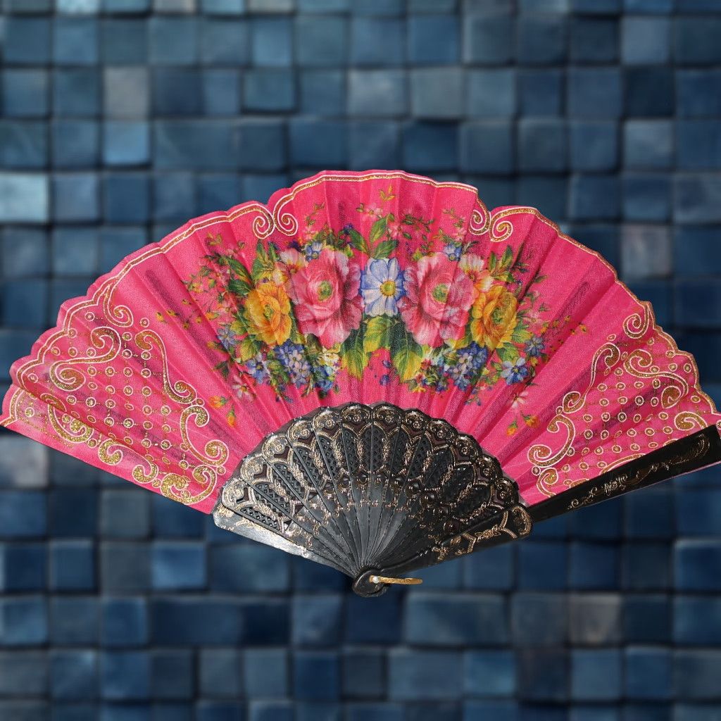 Pinko Vintage Hand Fan Pink Flowers Small 16 Inch Decor Gift Size ONE SIZE - 1 Thumbnail