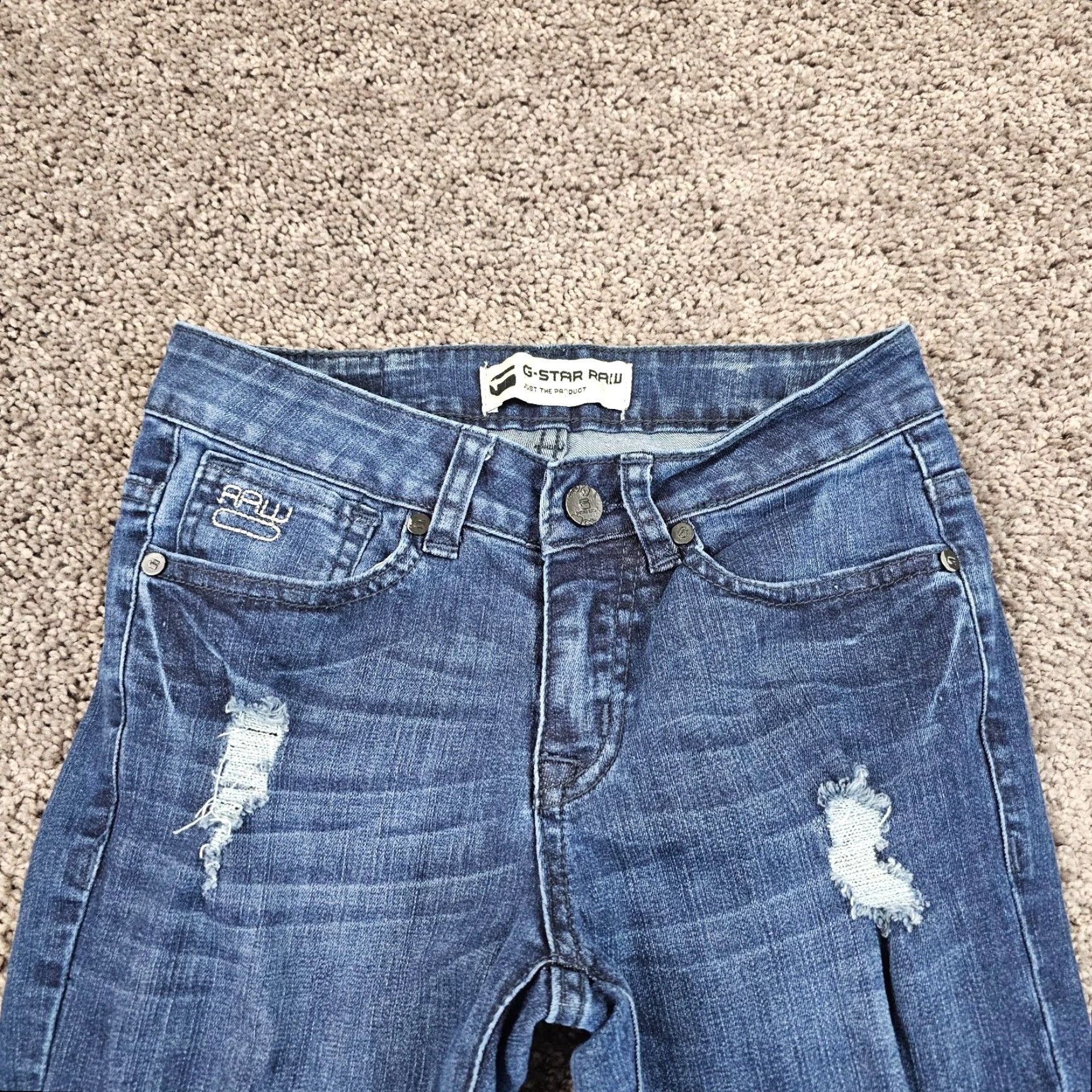 G-Star G-STAR RAW Jeans Skinny 26 Womens Low Dark Wash 24x26 Stretch Distressed 3301 Model 3301 Blue Denim Womens Size 26" / US 2 / IT 38 - 2 Thumbnail