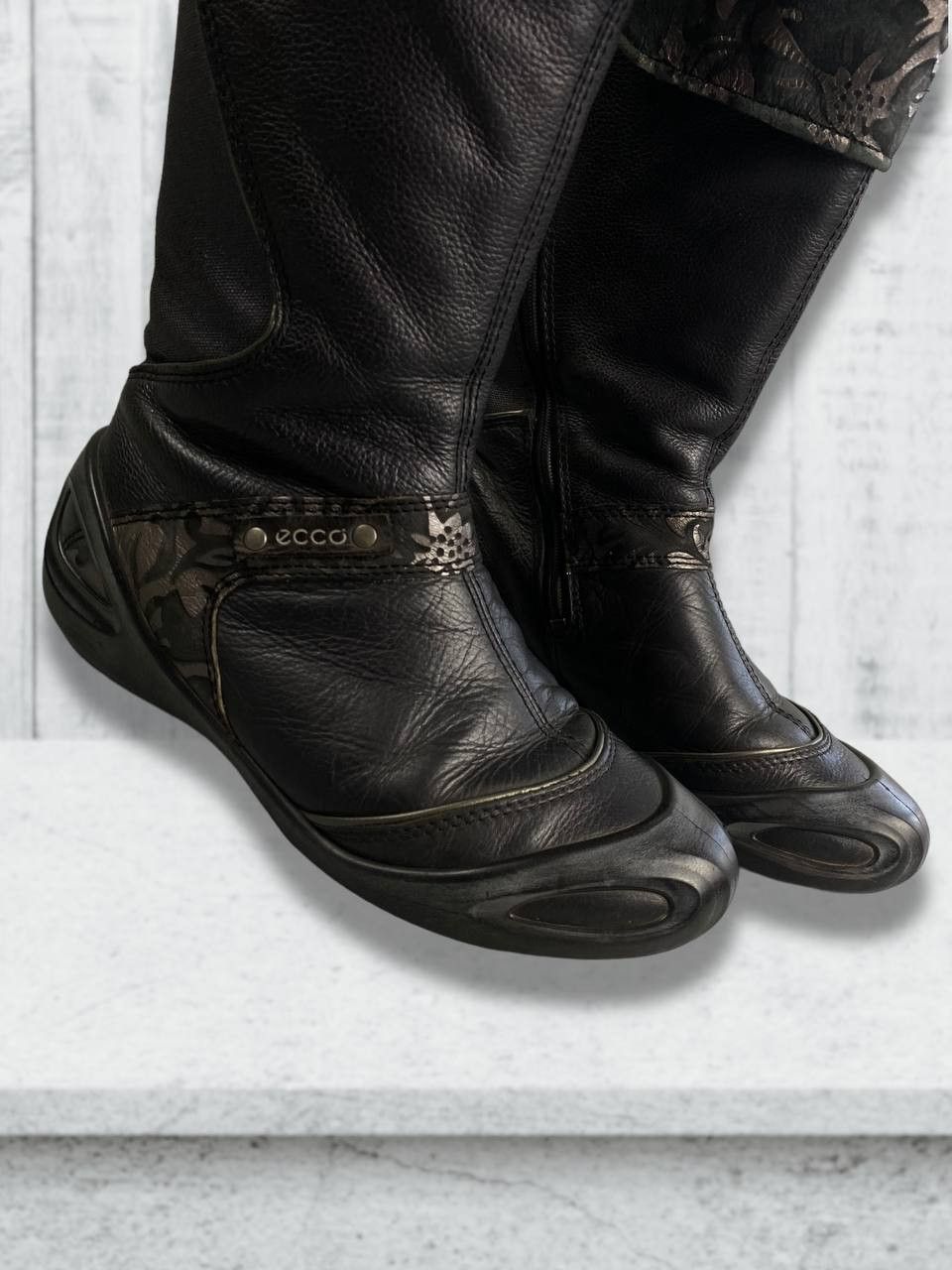 Vintage Black Leather Ecco High Zip Avant Garde Racing Boots Shoes Size US 7 / IT 37 - 4 Thumbnail