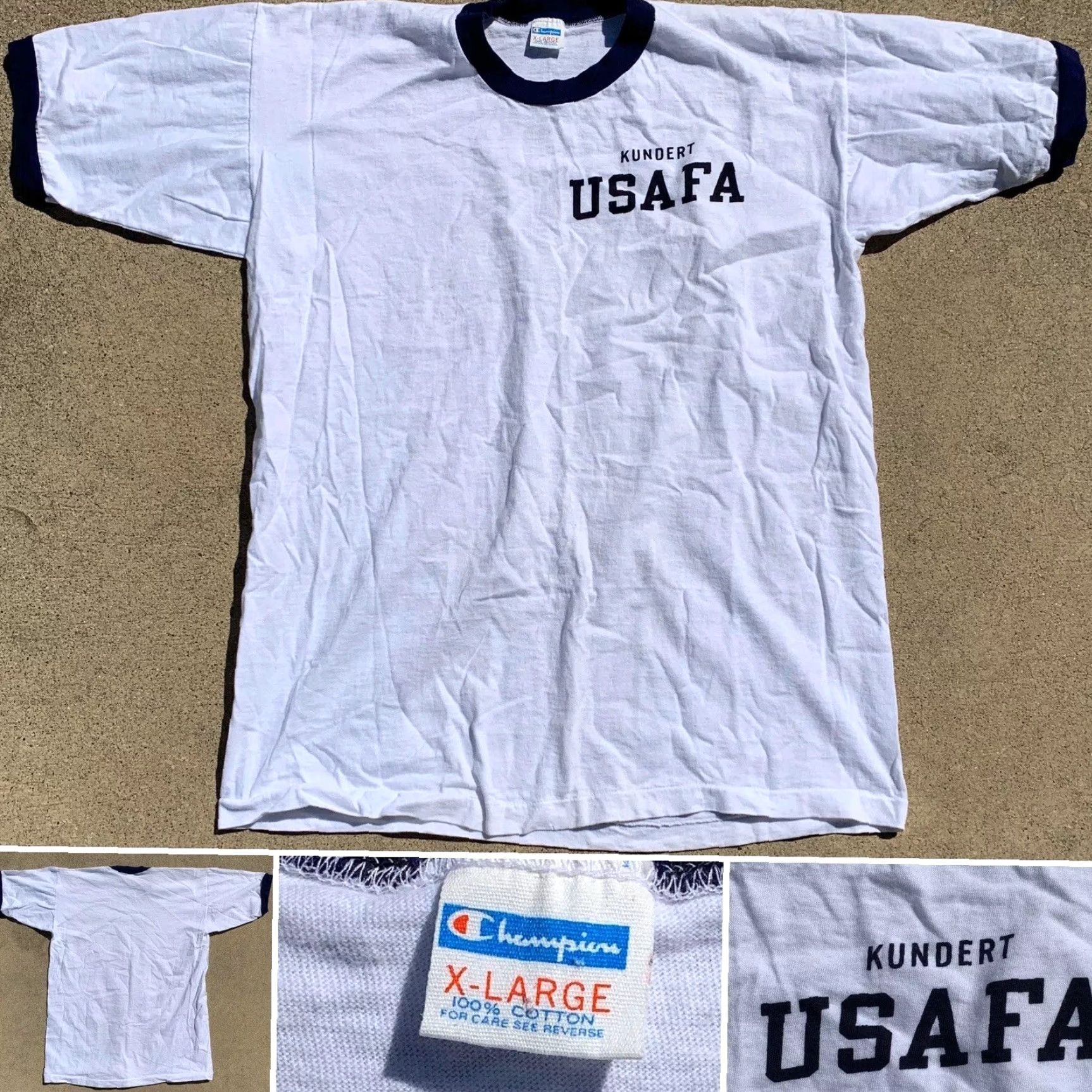 Champion VINTAGE Champion USAFA T Shirt Ringer Tee XL Men White 100% Cotton Short Sleeve Military/Landgirl Decade 1970s Size US XL / EU 56 / 4 - 3 Thumbnail