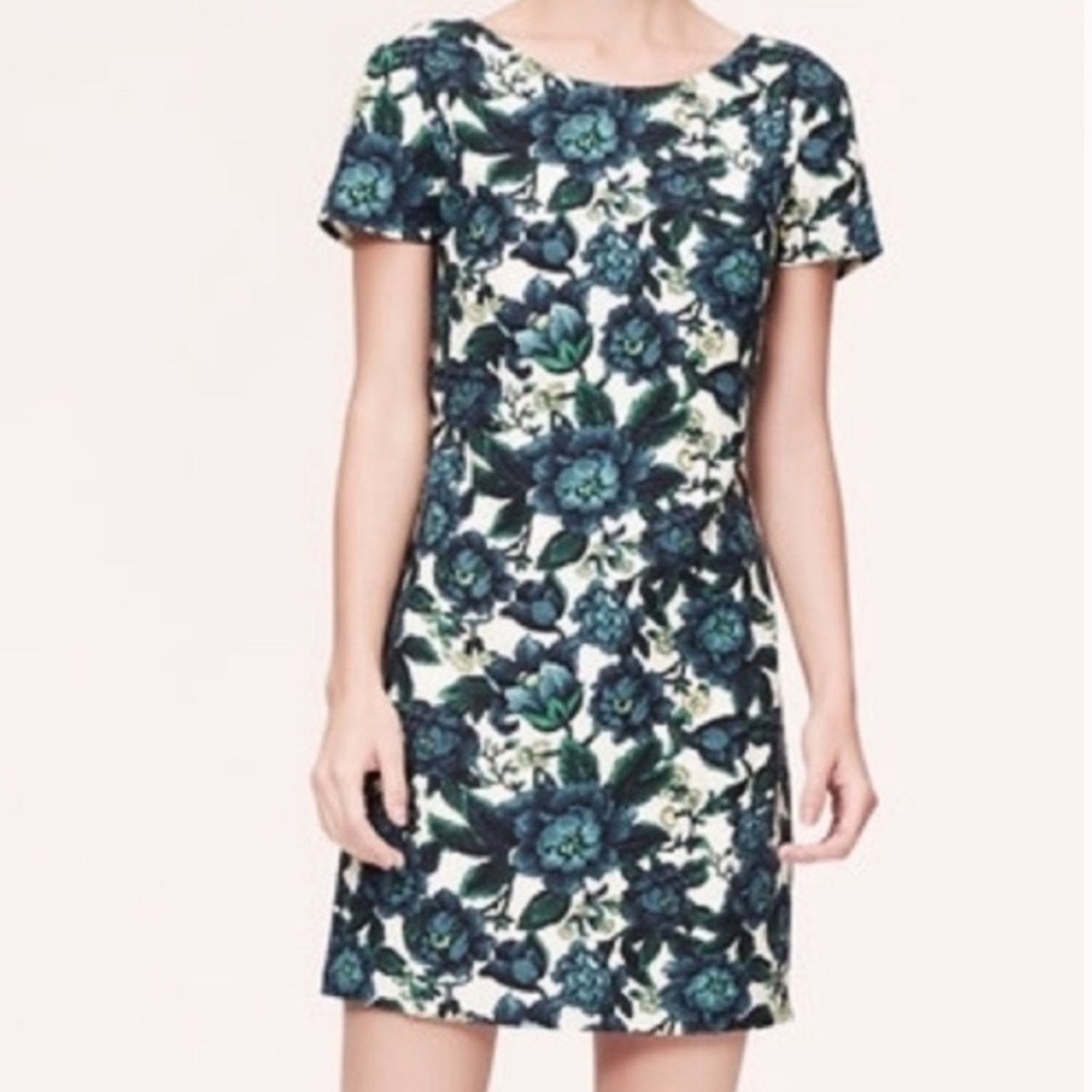 Loft LOFT Blue Floral Linen Blend Shift Dress Size 0 Size XS / US 0-2 / IT 36-38 - 1 Thumbnail