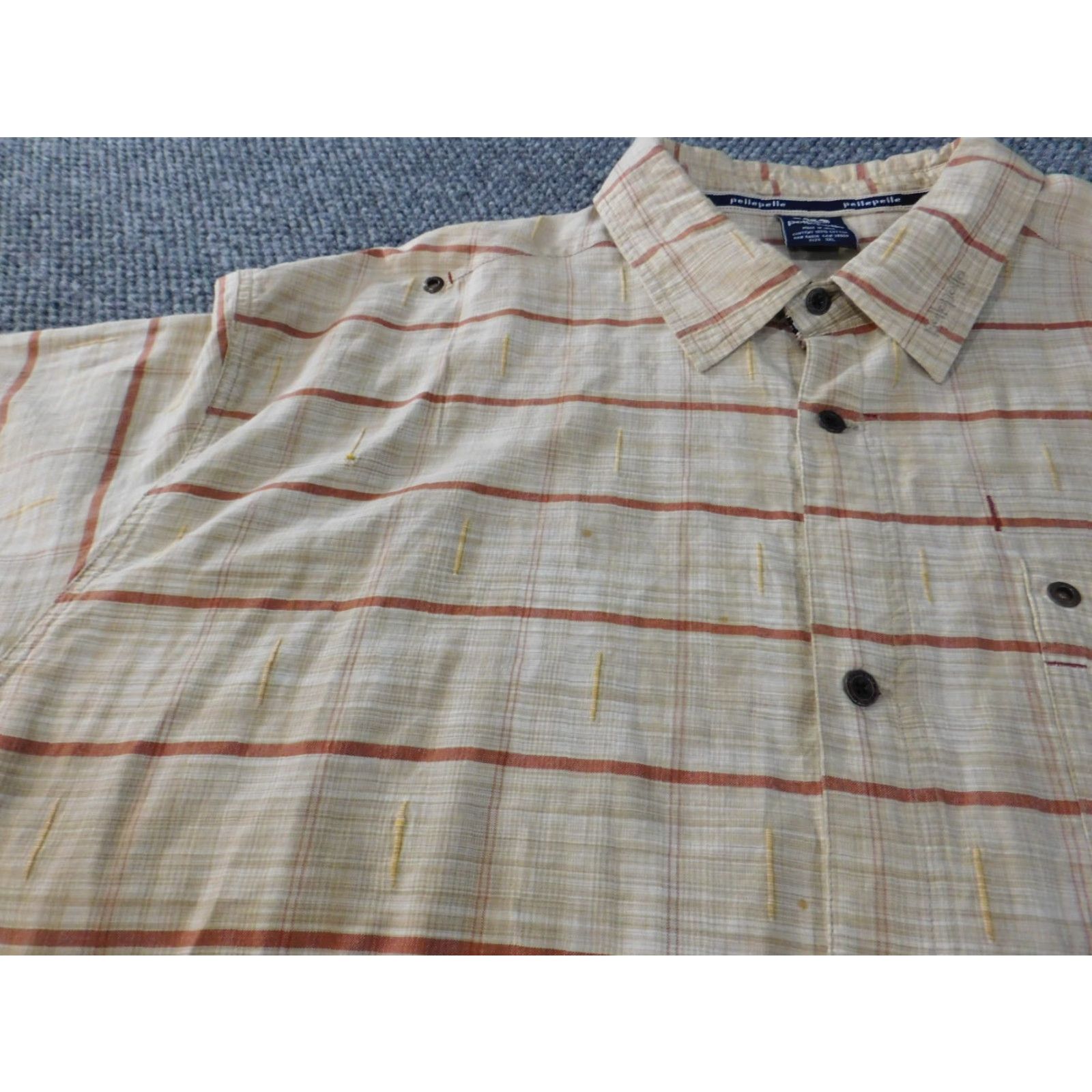 Pelle Pelle Pelle Pelle Shirt 3XL Beige Striped Button-Up Collar Down Mens Retro Vintage Short Sleeve Size US XXL / EU 58 / 5 - 6 Thumbnail