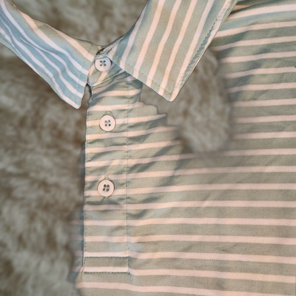 Vintage Rorie Whelan Stripe Polo Shirt Golf Short Sleeve Mens L Green White Striped Shirt Size US L / EU 52-54 / 3 - 1 Thumbnail