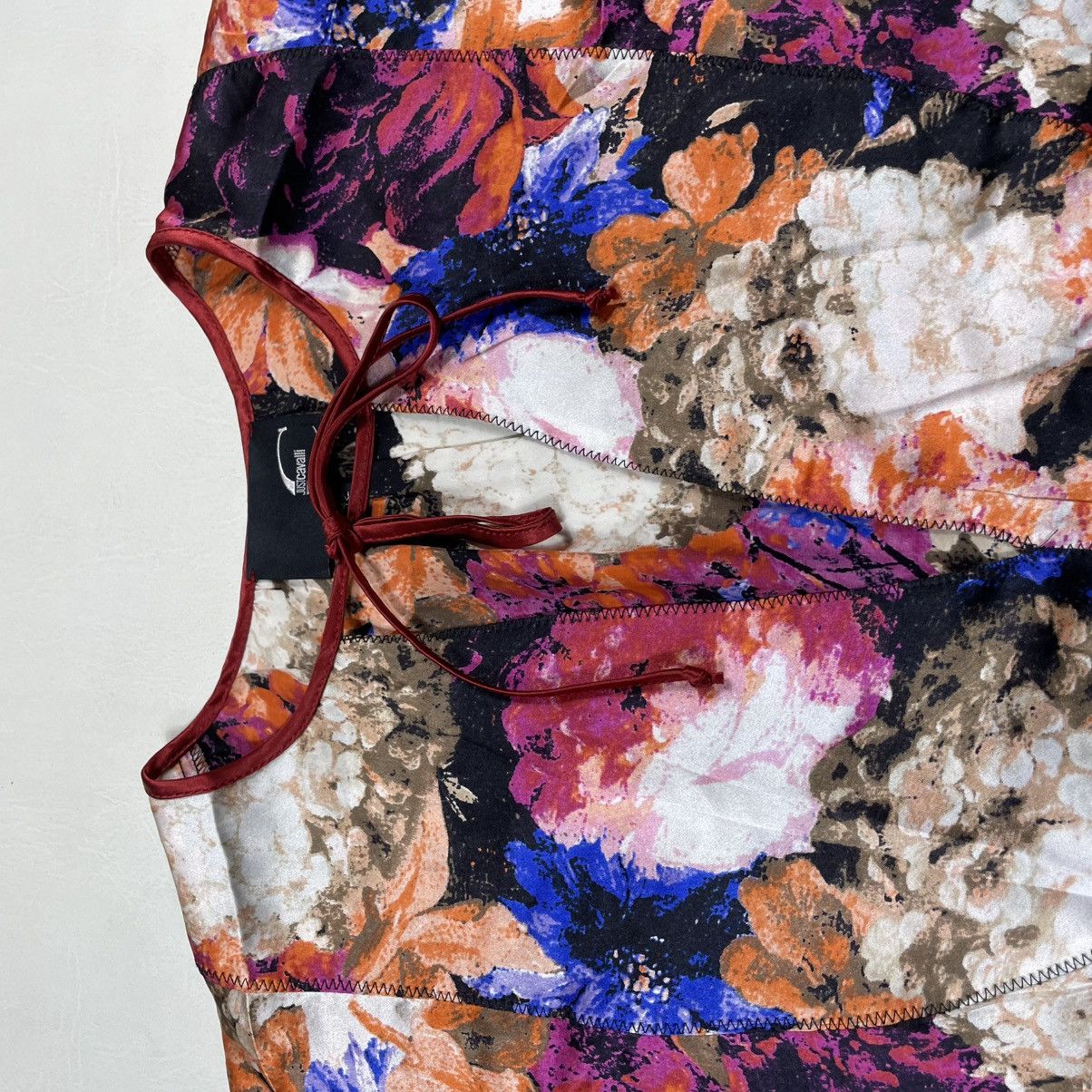 Roberto Cavalli Just Cavalli Multicolor Silk Satin Floral Print Size M / US 6-8 / IT 42-44 - 10 Thumbnail