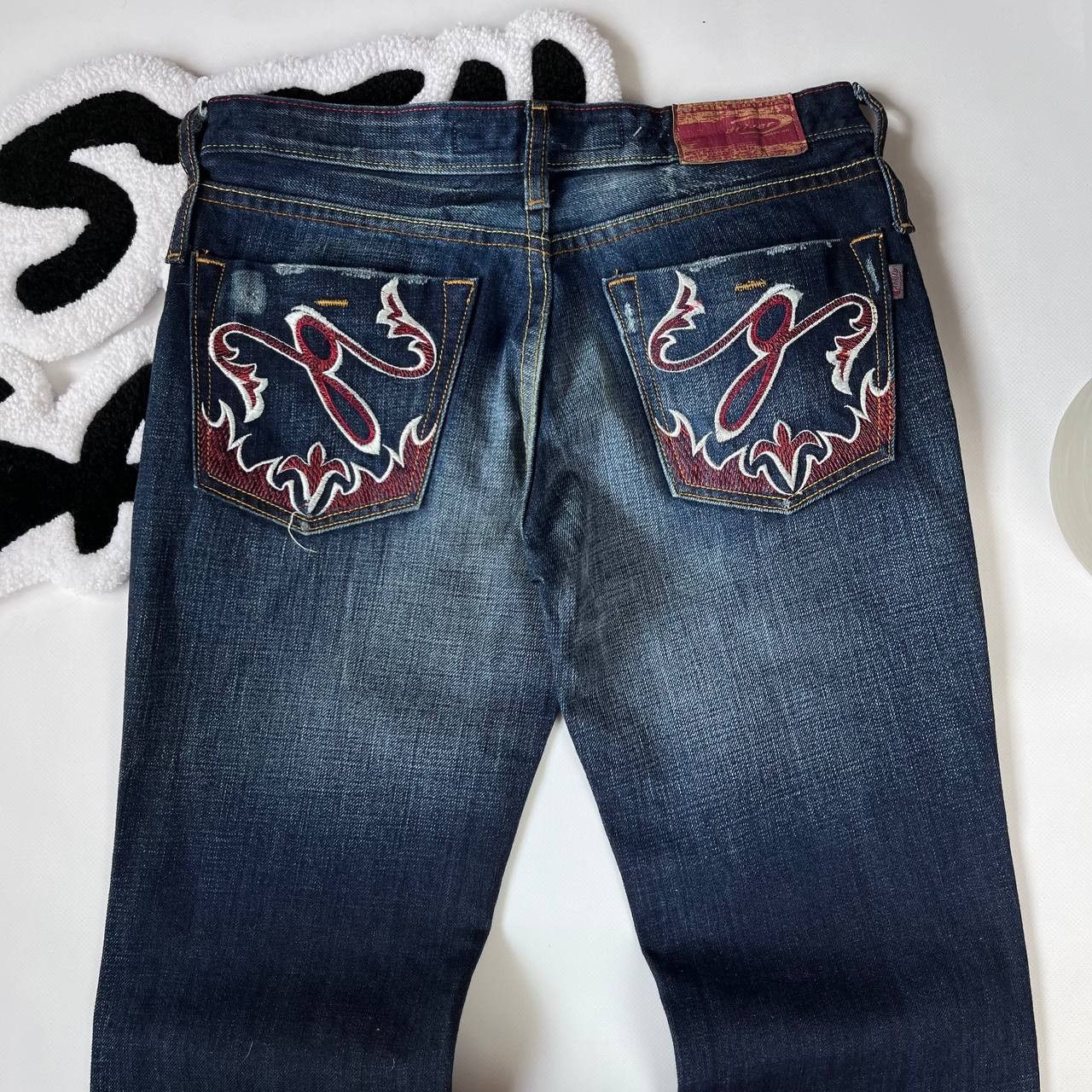 Japanese Brand × Vintage Flared Bootcut Jeans Big Logo Y2K Size 27 Size 29" - 1 Thumbnail