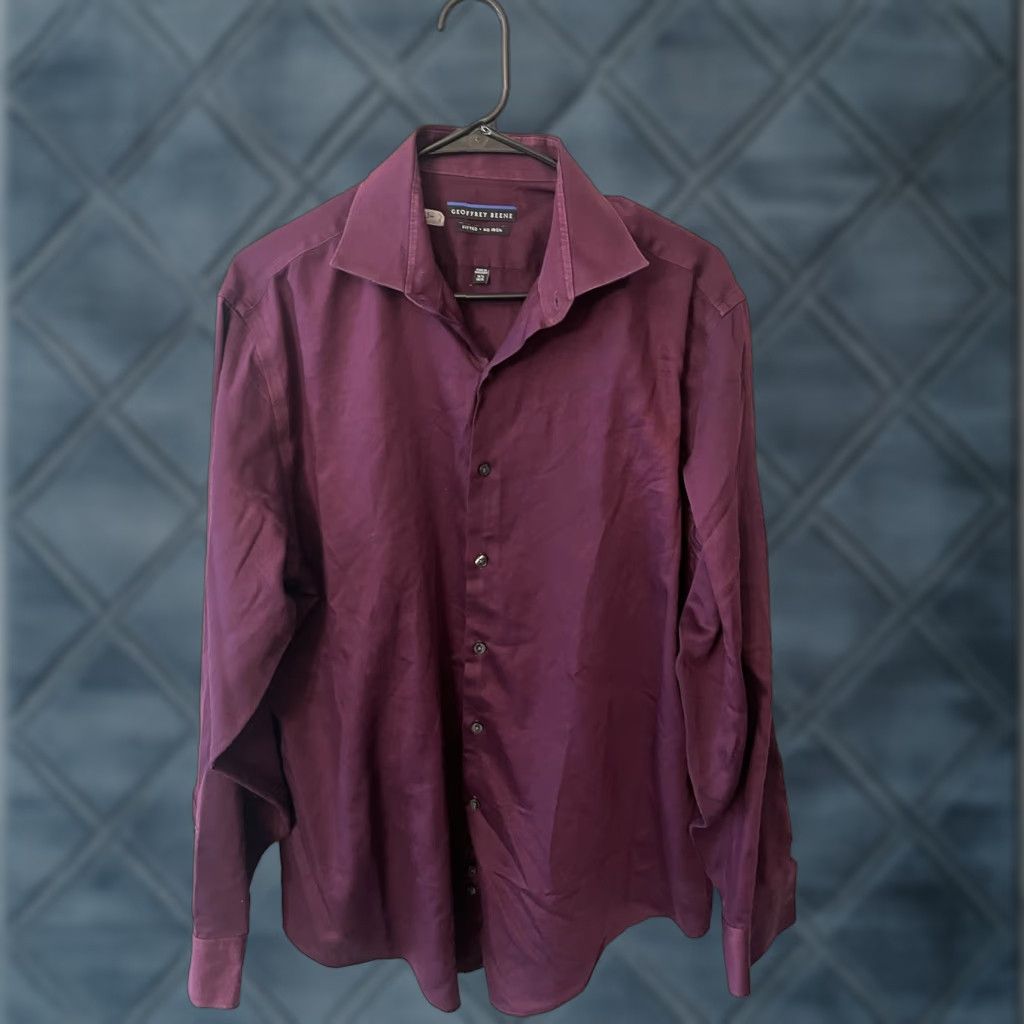 Geoffrey Beene Geoffrey Beene Mens Shirt 16.5 Fitted Cotton Blend Button Down Maroon No Iron Mens Size US L / EU 52-54 / 3 - 1 Thumbnail