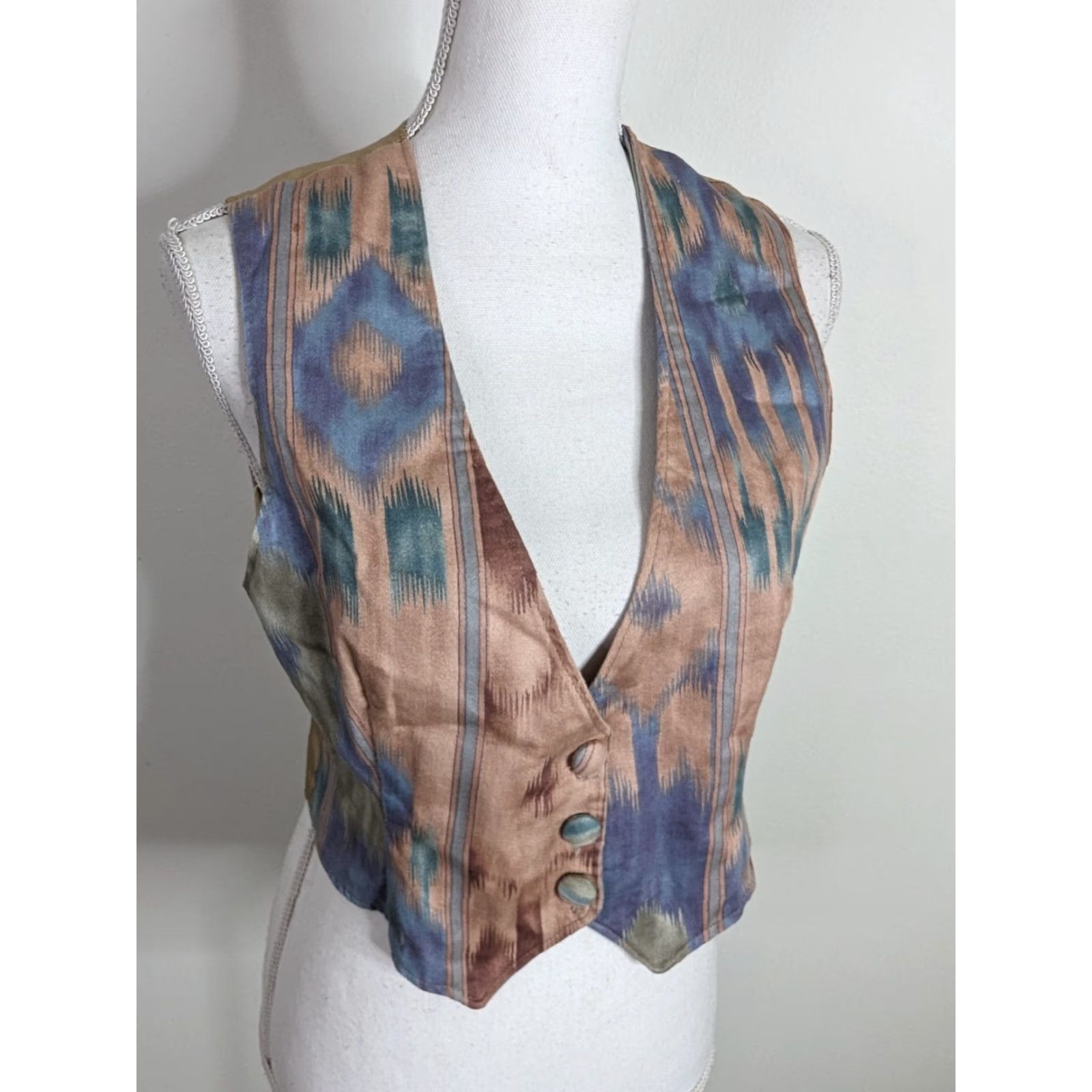 Vintage VINTAGE Abstract V Neck Button Vest Women's Size Small Pink Purple 1980s Art Deco Cotton V2J Size S / US 4 / IT 40 - 3 Thumbnail
