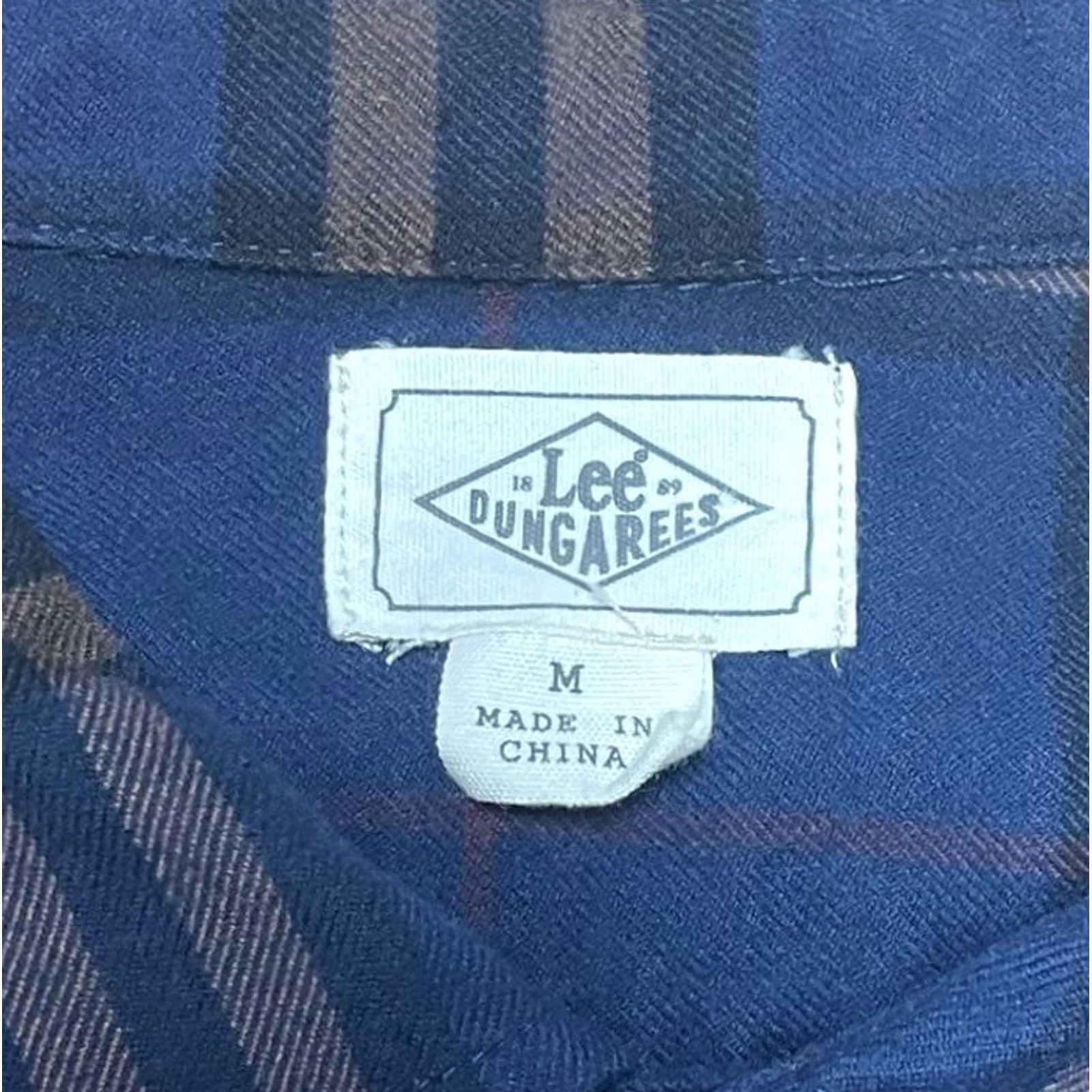 Lee Lee Dungarees Button-Up Shirt Plaid Flannel Long Sleeve Medium Blue Orange, M, Cotton/Polyester, Casual Workwear, Men Size US M / EU 48-50 / 2 - 4 Thumbnail