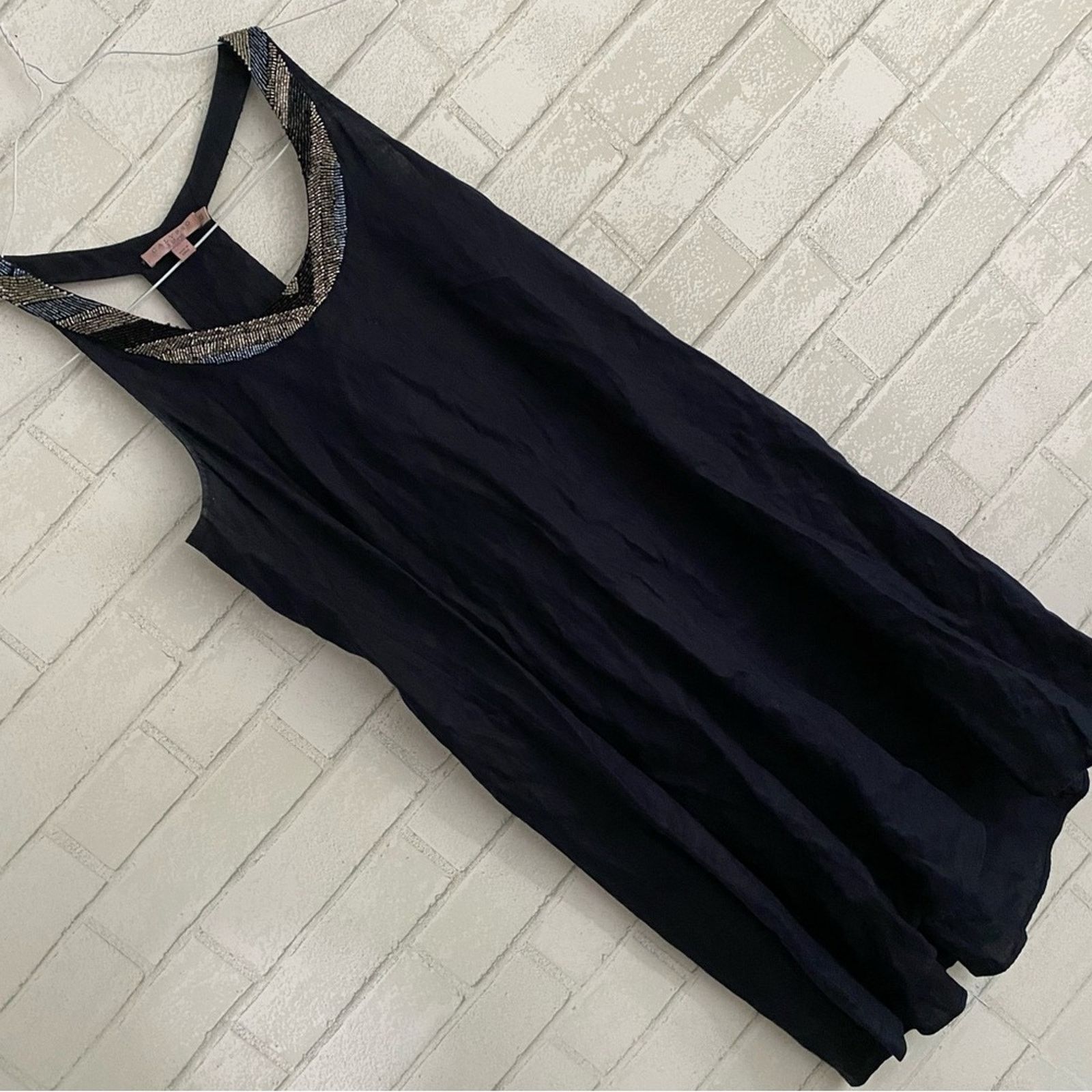 Calypso St Barth Calypso St Barth Navy Blue Linen Sequin Neck Tank Dress XS Size XS / US 0-2 / IT 36-38 - 3 Thumbnail