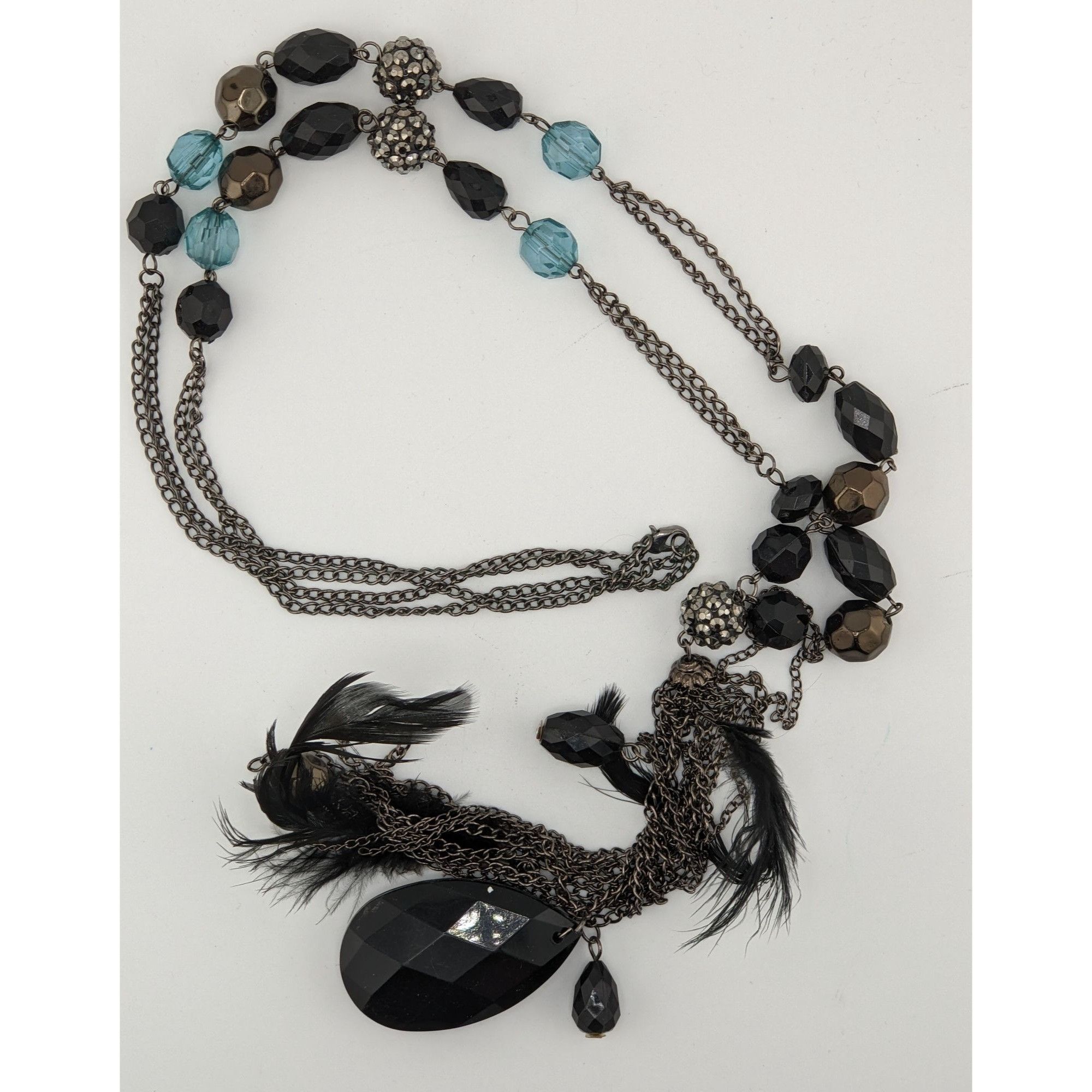 Other Vintage Y2K Long Bohemian Black & Blue Crystal Accent Feathe Size ONE SIZE - 1 Thumbnail
