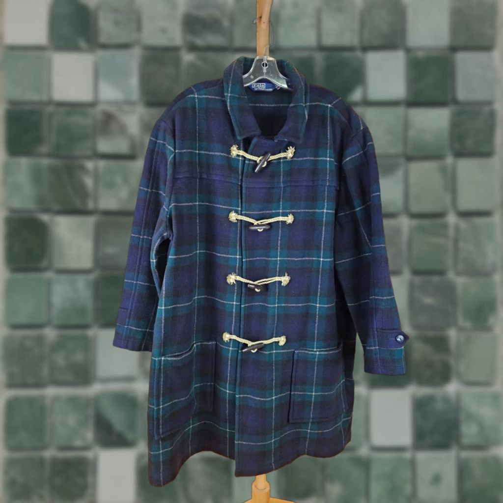 Polo Ralph Lauren VINTAGE POLO RALPH LAUREN PLAID CHECK WOOL DUFFLE COAT SZ XLARGE COAT Mens Duck Wool Duﬀle 90's Green Size US XL / EU 56 / 4 - 1 Thumbnail