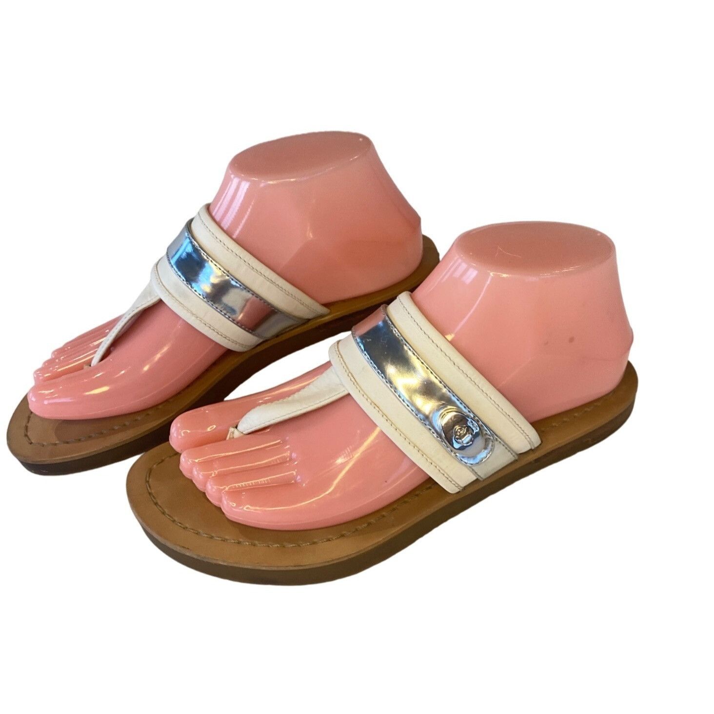 Coach Coach Women's 7 Eileen Turn lock Slide Sandals Ivory/Silver Size US 7 / IT 37 - 1 Thumbnail