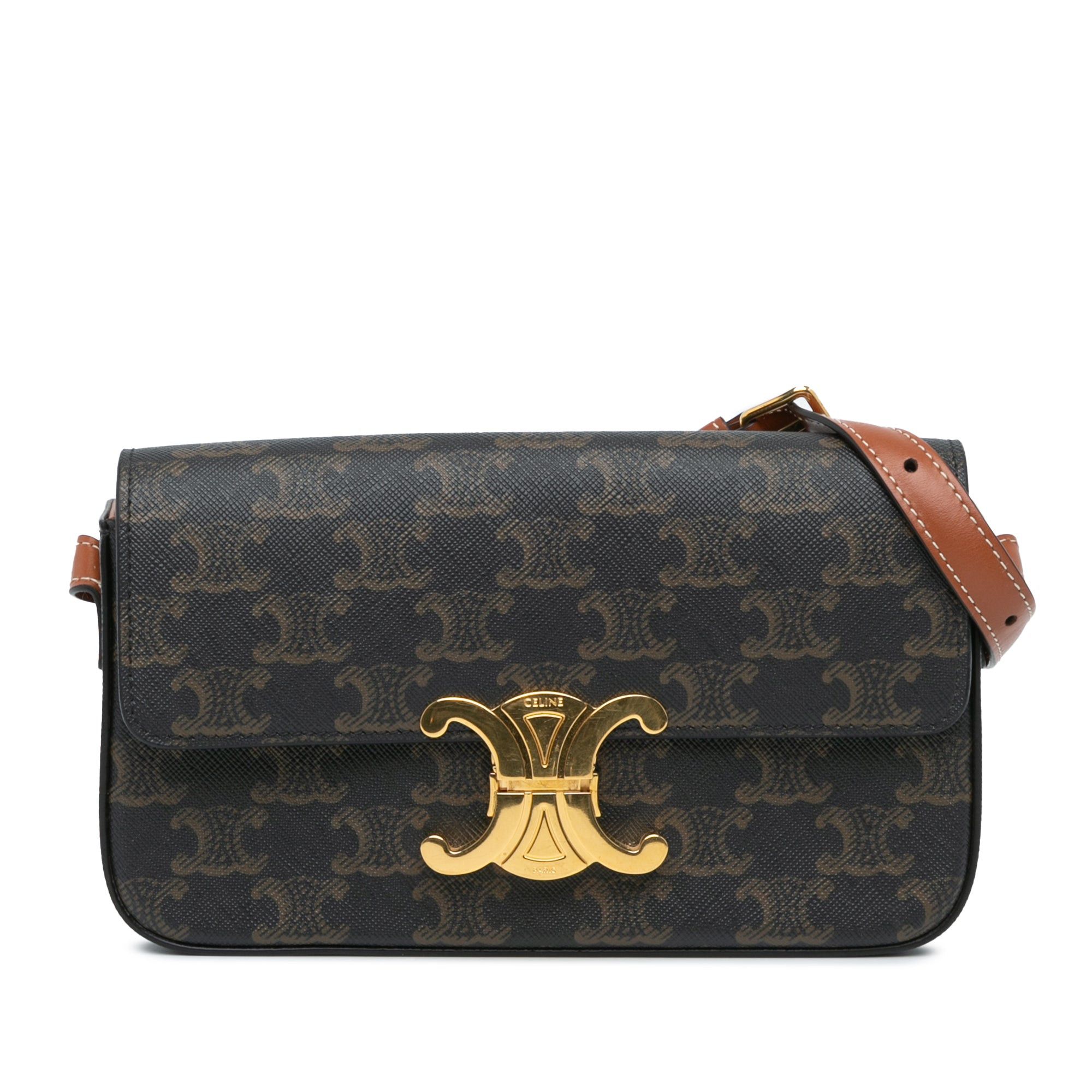 Celine Celine Triomphe Coated Canvas Claude Shoulder Bag Brown Size ONE SIZE - 1 Thumbnail