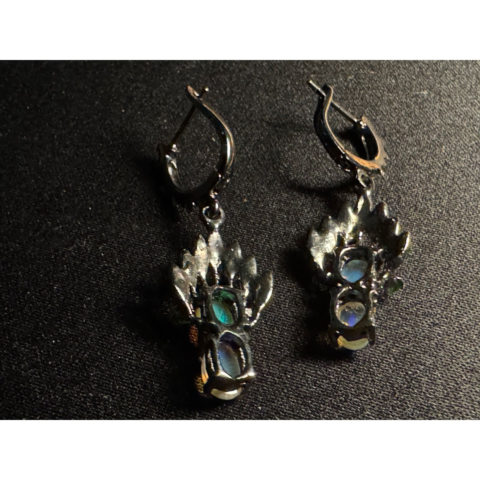 Other 925 Silver Rhodium Oxidized Ethiopian Opal Emerald Earrings Size ONE SIZE - 4 Thumbnail