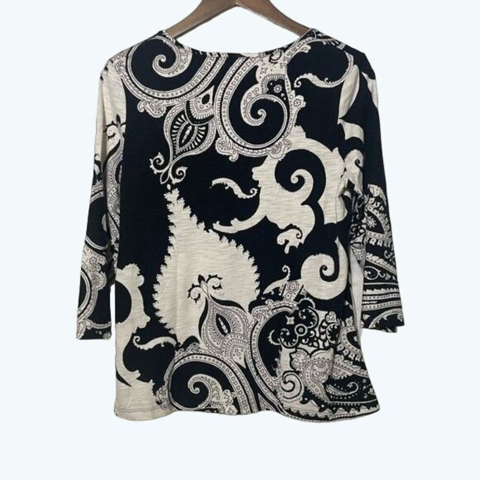Chicos Chico's Shirt White with Black Paisley Print 3/4 Sleeves XS Size XS / US 0-2 / IT 36-38 - 4 Thumbnail