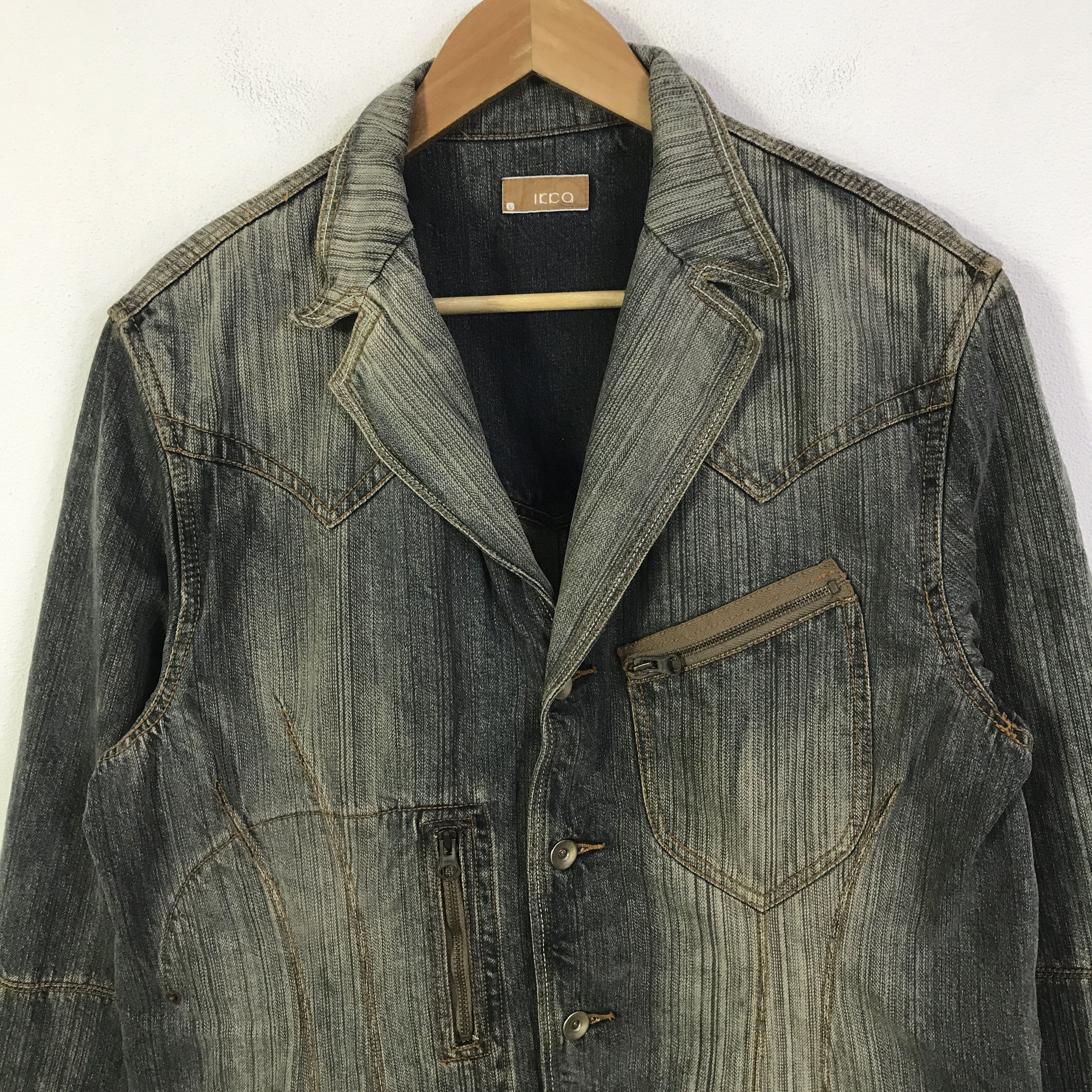 Japanese Brand ikka Japanese style denim Button jacket K128B9 Size US L / EU 52-54 / 3 - 2 Thumbnail