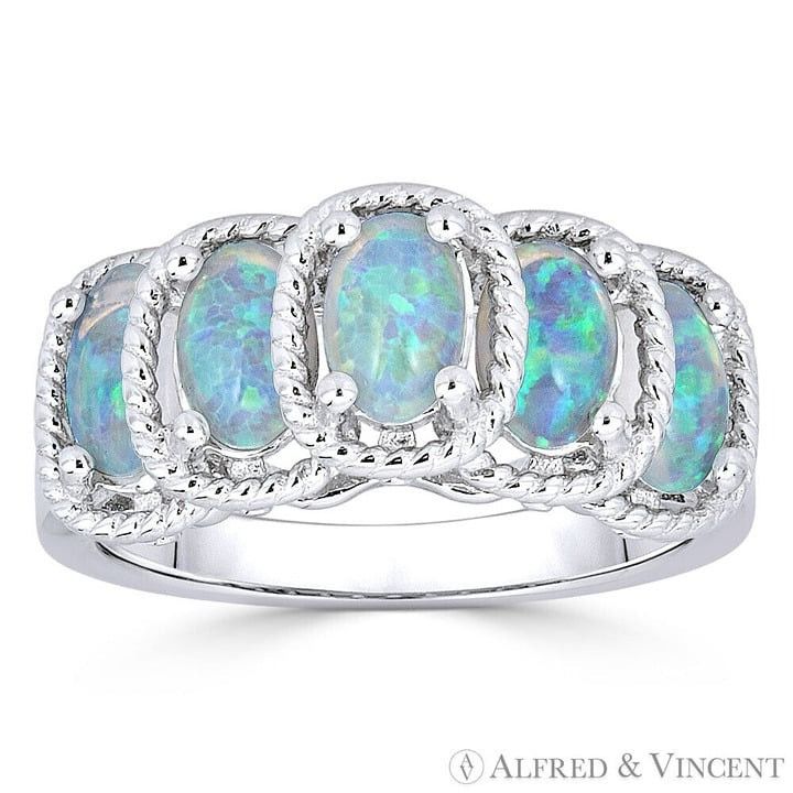 Other Oval Cabochon Opal 5-Stone Ring in .925 Sterling Silver Size ONE SIZE - 1 Preview