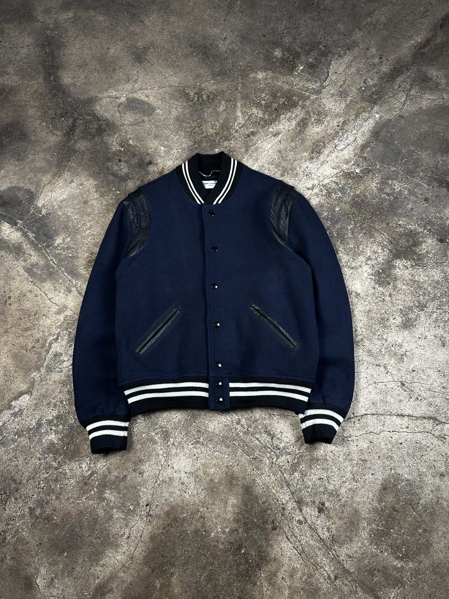 ひなさん購入　Saint Laurent teddy　スタジャン ネイビー美品 Saint Laurent Teddy Blue | Grailed