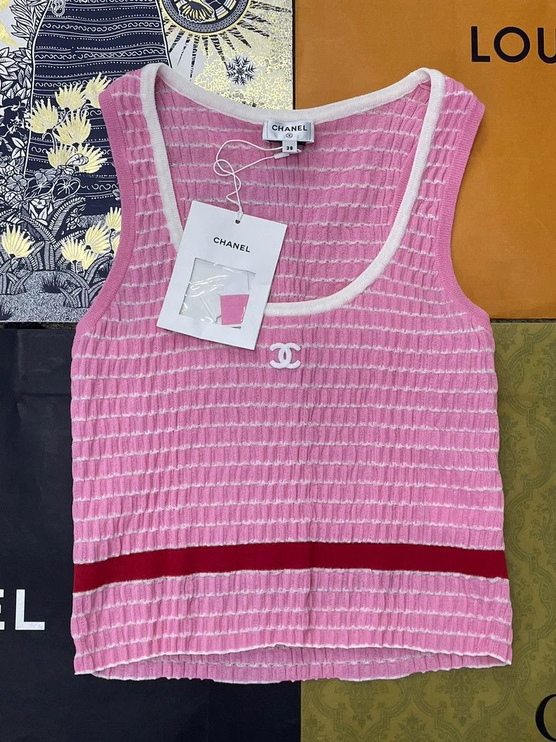Chanel chanel 24 pink and white colour-matched striped double C v Size XS / US 0-2 / IT 36-38 - 1 Thumbnail