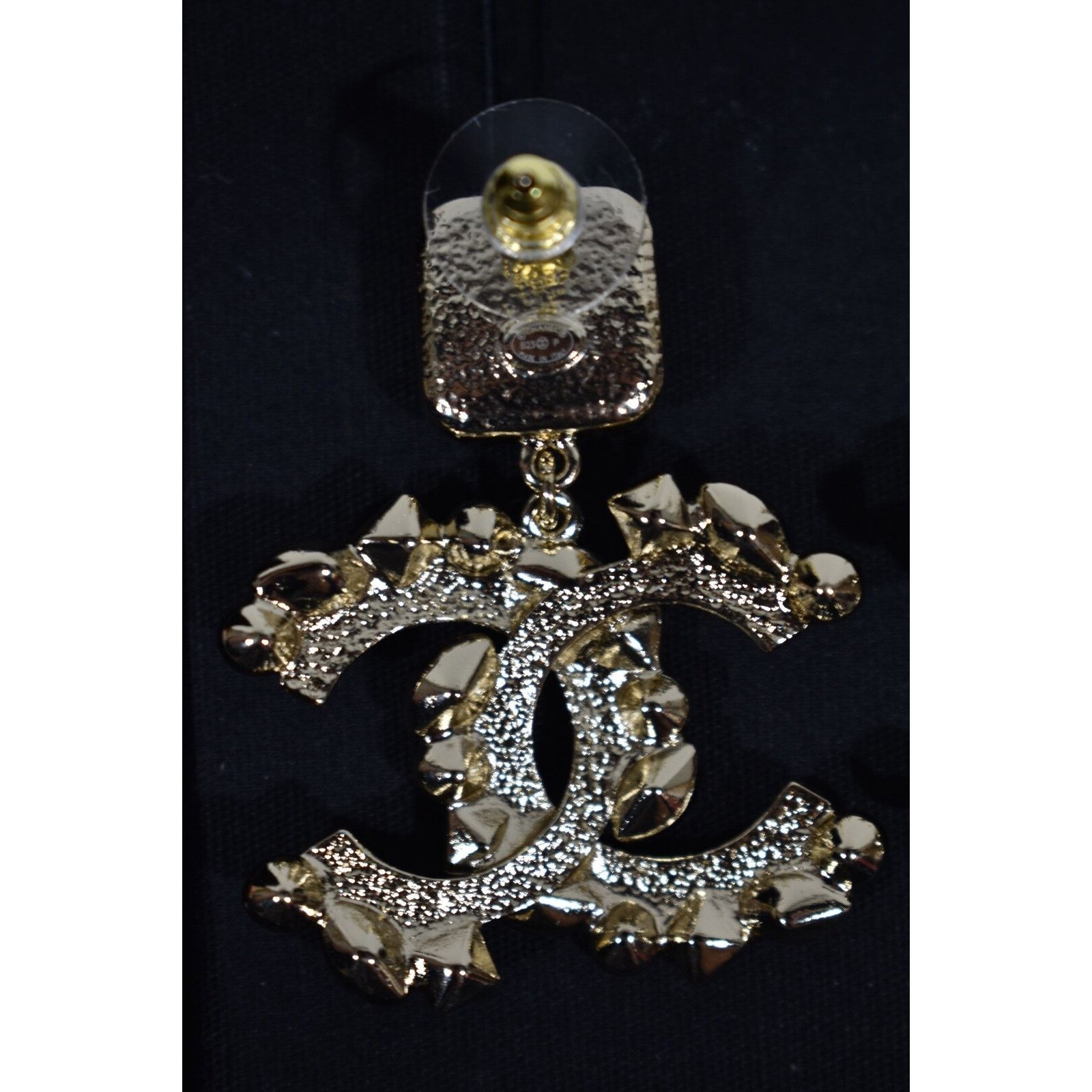 Chanel Chanel Gold Crystal Black XL Statement Stud Drop Earrings Size ONE SIZE - 10 Thumbnail