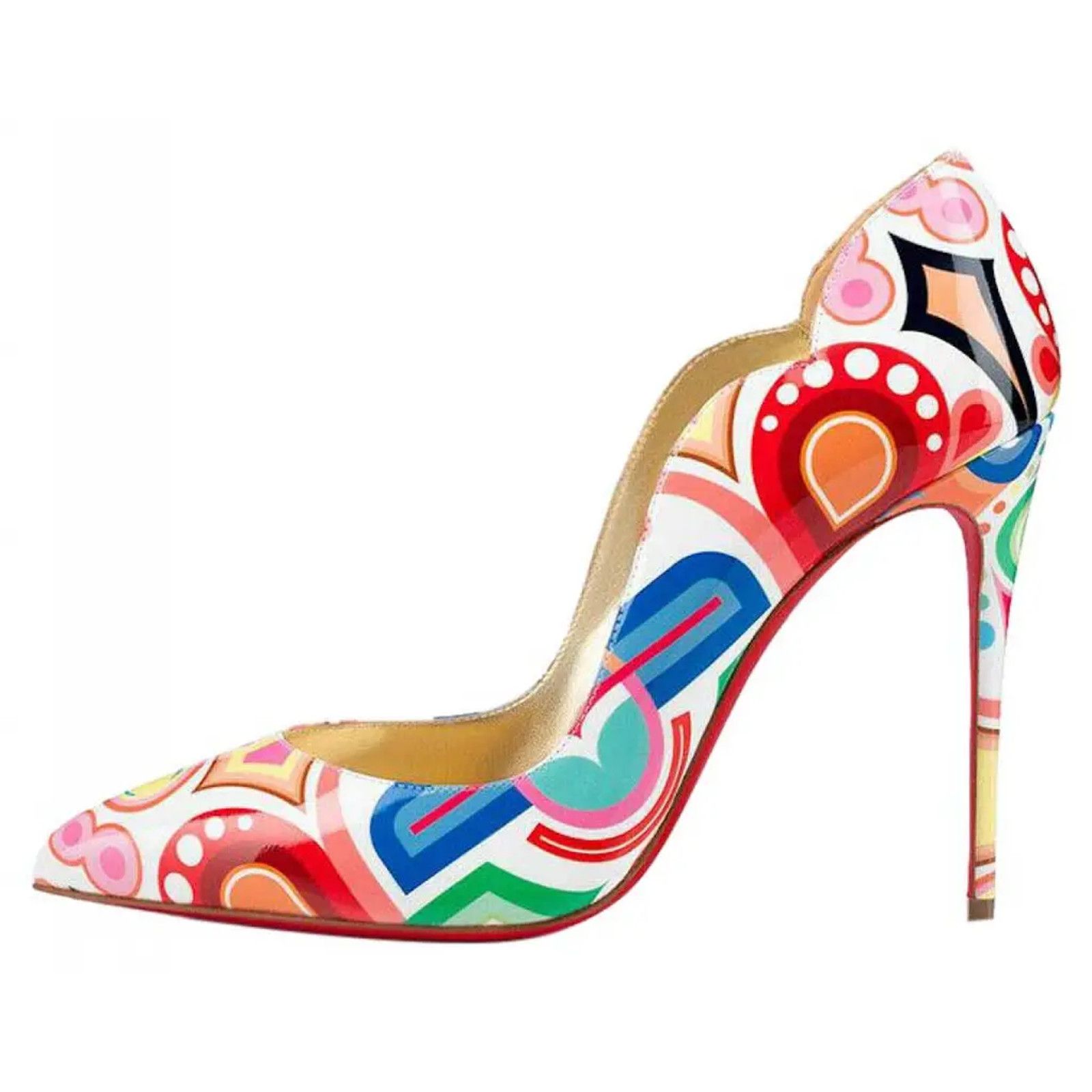 Christian Louboutin Hot Chick 100 Patent Tivoli Platine Gold Red Heel Pump 38.5 Size US 8.5 / IT 38.5 - 3 Thumbnail