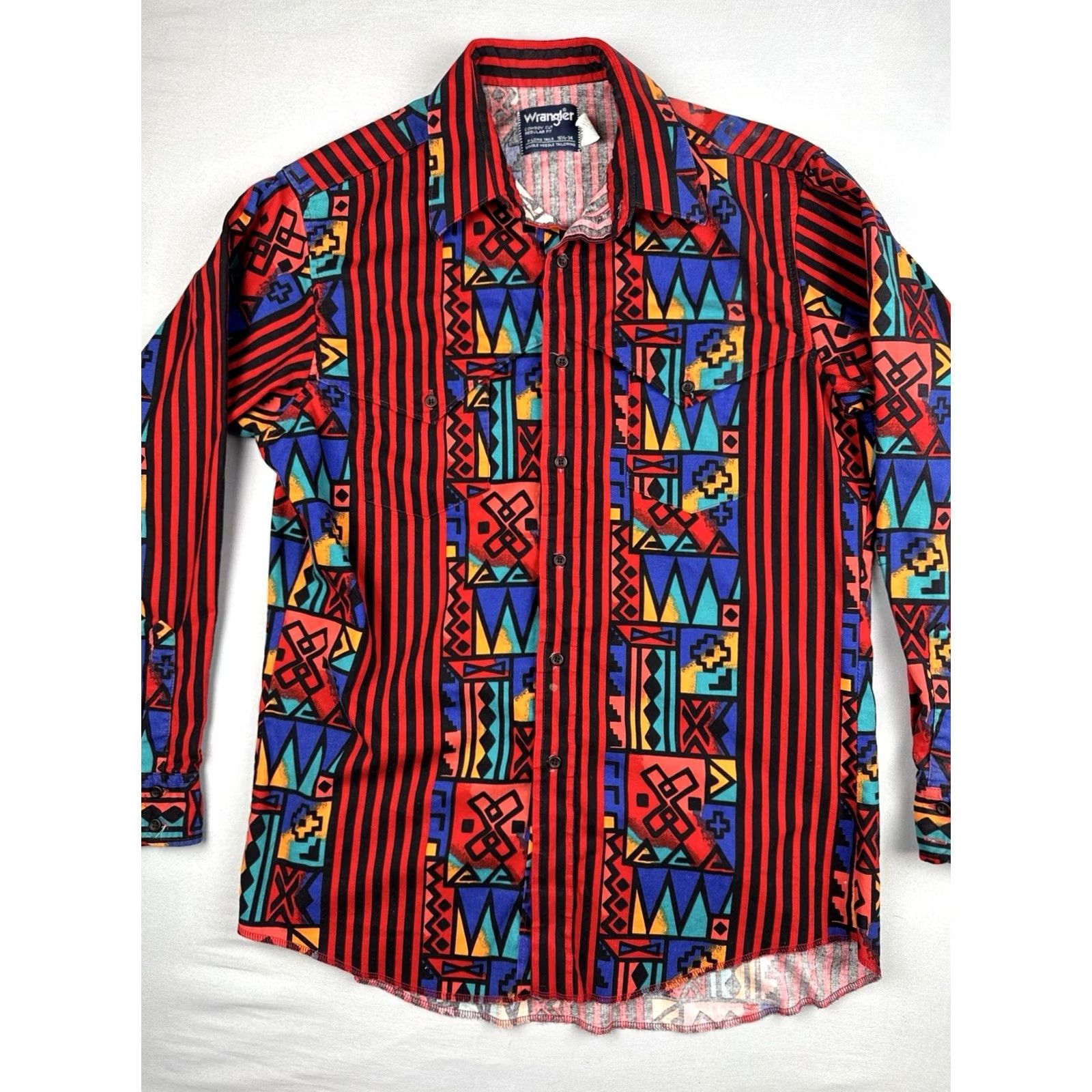 Wrangler VINTAGE Wrangler Western Shirt USA Made Aztec Southwest Striped L Tall Men Size US L / EU 52-54 / 3 - 2 Thumbnail