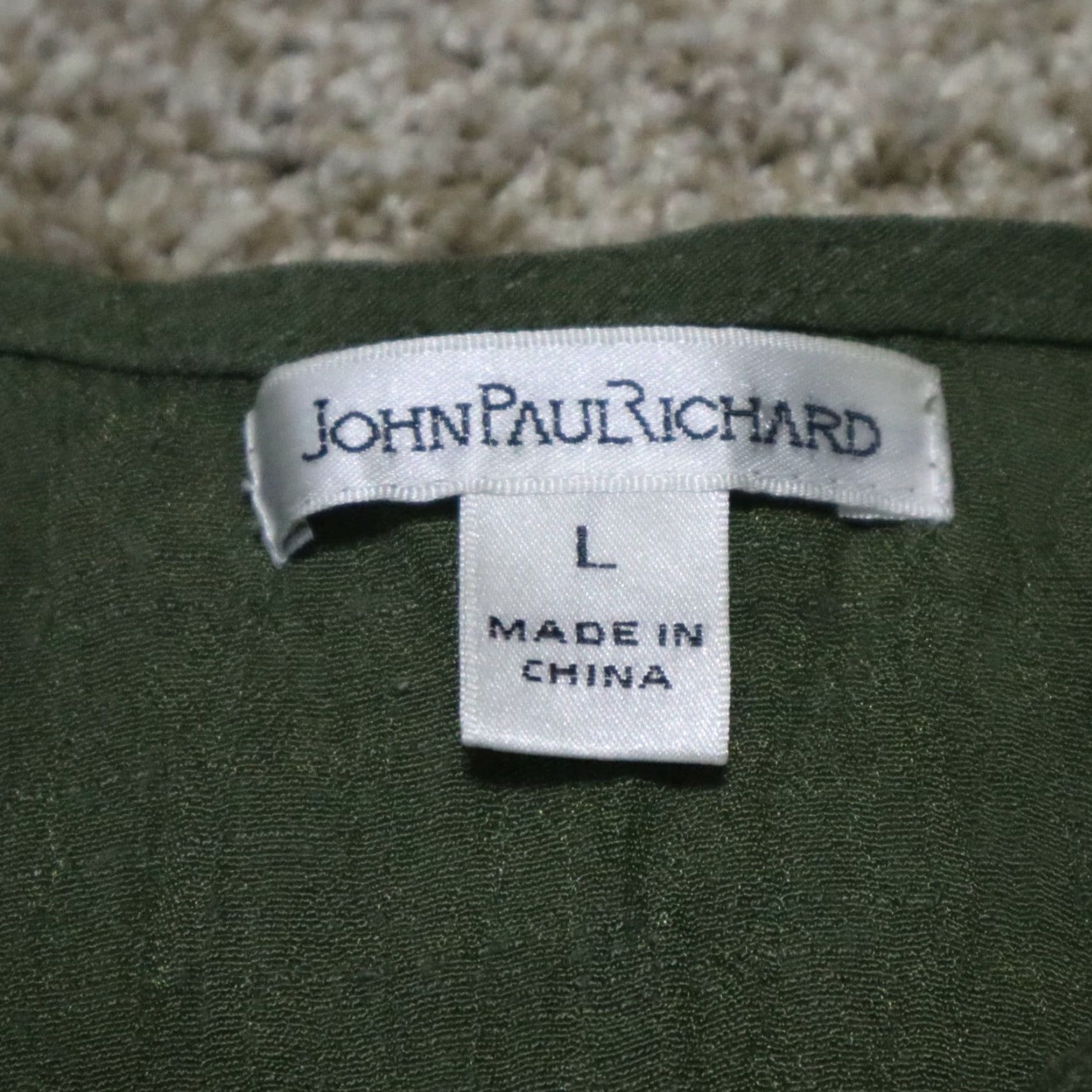 Vintage John Paul Richard Shirt Women L Green Floral Blouse Short Sleeve Pullover V-Neck Draw String Sleeves Size L / US 10 / IT 46 - 3 Thumbnail