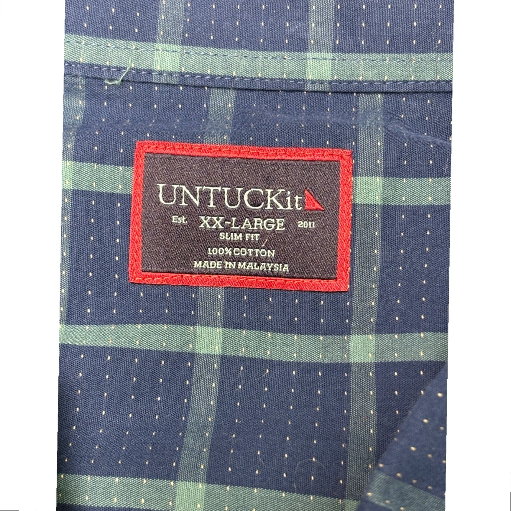 UNTUCKit UNTUCKit Men's XXL Slim Fit Blue Green Plaid Long Sleeve Cotton Button-Up Shirt Size US XXL / EU 58 / 5 - 4 Thumbnail