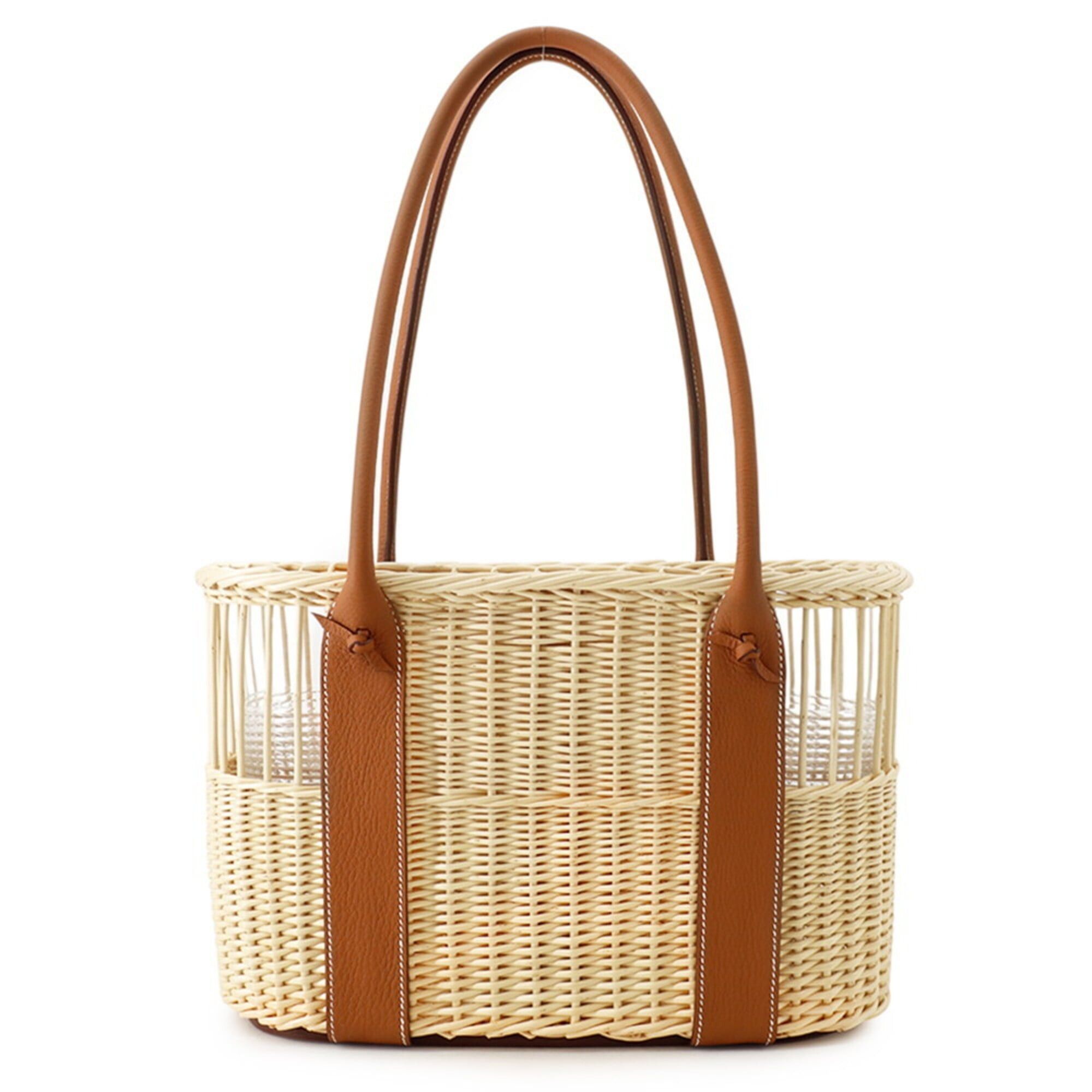 Hermes Hermes Bottle Basket Park Gold Willow Wood Taurillon Leather HERMES Wine Glass Included Handbag Size ONE SIZE - 1 Thumbnail