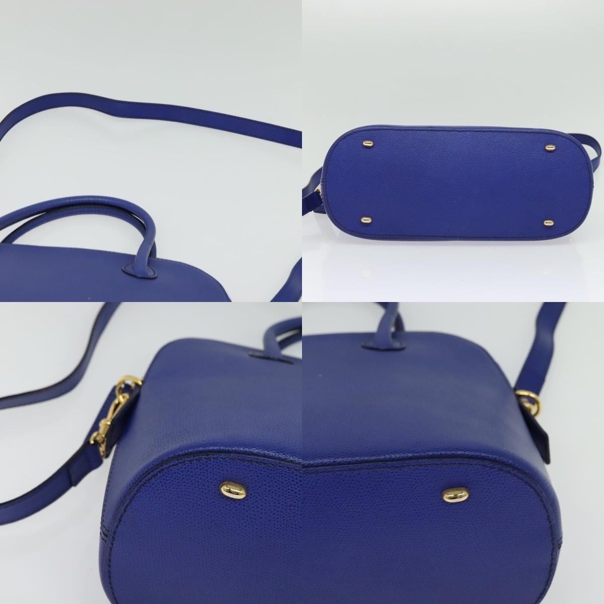 CELINE Hand Bag Leather Blue Gold