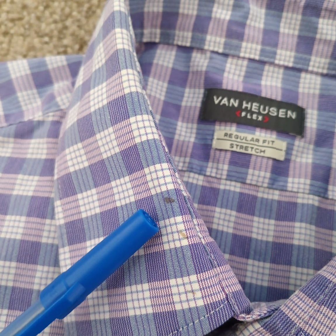 Van Heusen VAN HEUSEN Shirt Mens Large Purple Plaid Long Sleeve Button-Up Stretch Size US L / EU 52-54 / 3 - 3 Thumbnail