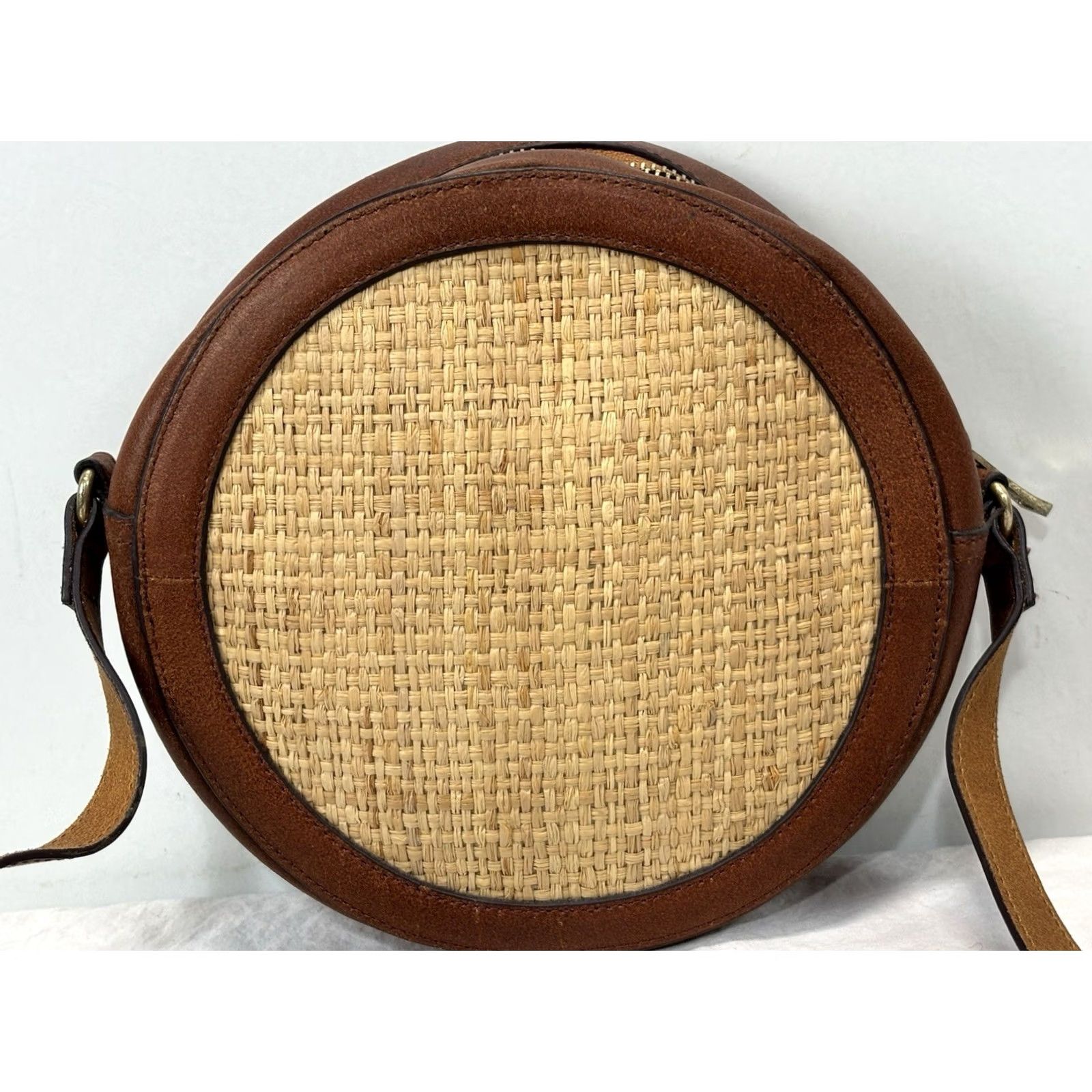 Vintage Most Wanted Crossbody Bag Small Woven Tan Brown Leather Purse Circle Zip Women Size ONE SIZE - 4 Thumbnail