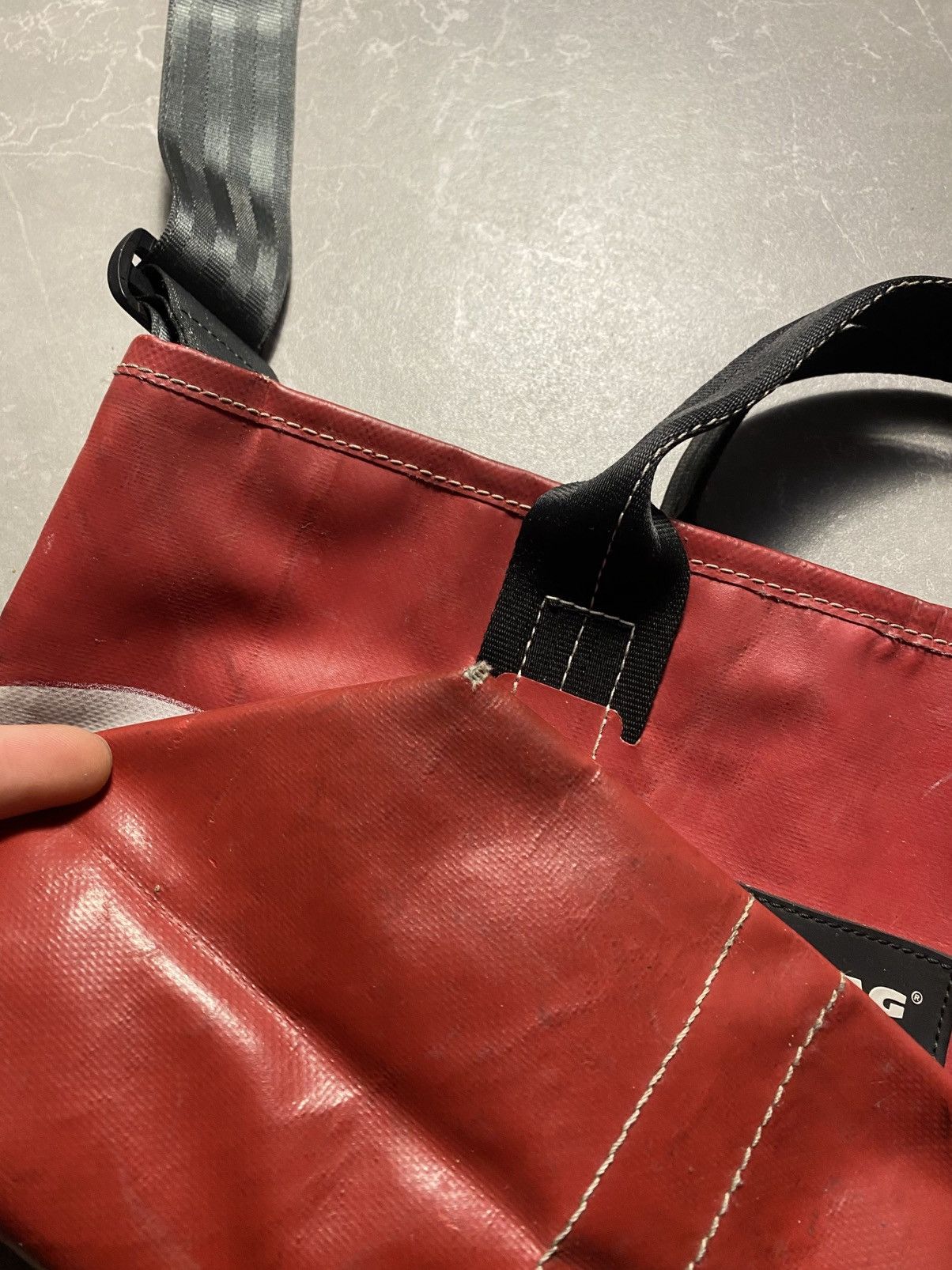 Freitag Freitag F202 Leland Tote Bag Red White Upcycled Truck Tarp Size ONE SIZE - 4 Thumbnail