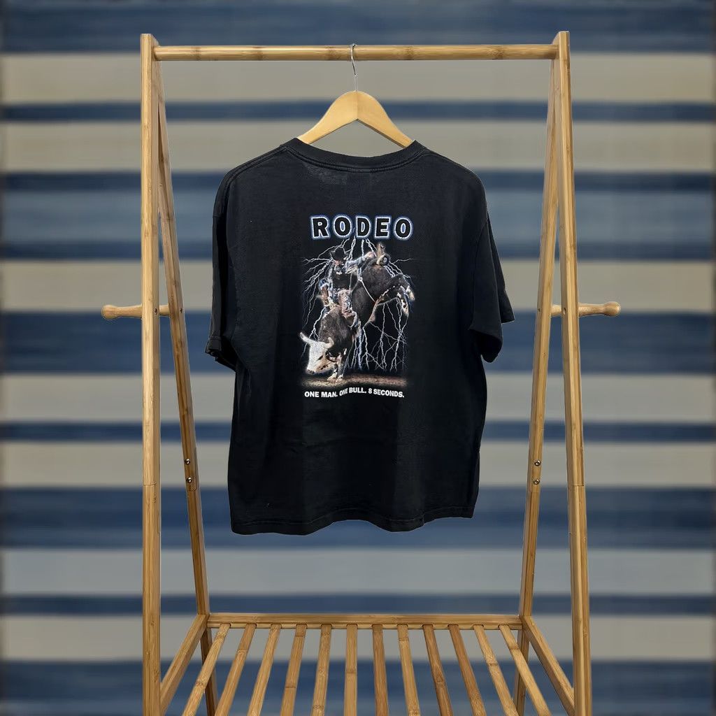 Wrangler VINTAGE Wrangler Rodeo T-Shirt L Black Cowboy Western Bull 8 Seconds Thunder Mens Size US L / EU 52-54 / 3 - 1 Thumbnail