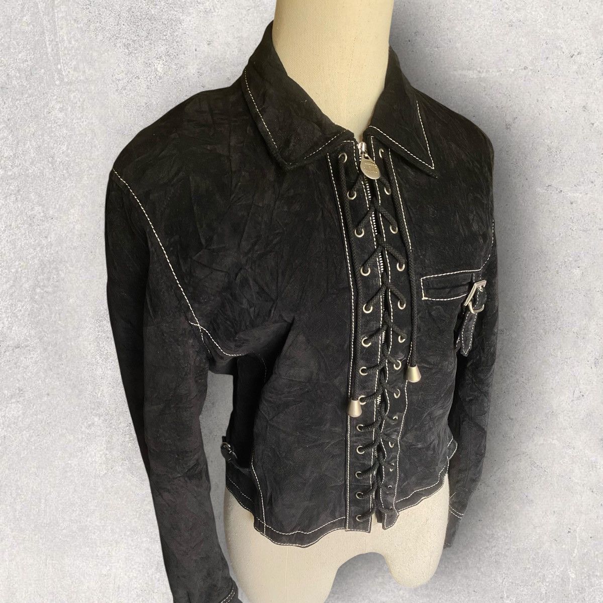 Jean Paul Gaultier Vintage Black Suede Junior Gaultier Corset Jacket Size M / US 6-8 / IT 42-44 - 2 Thumbnail