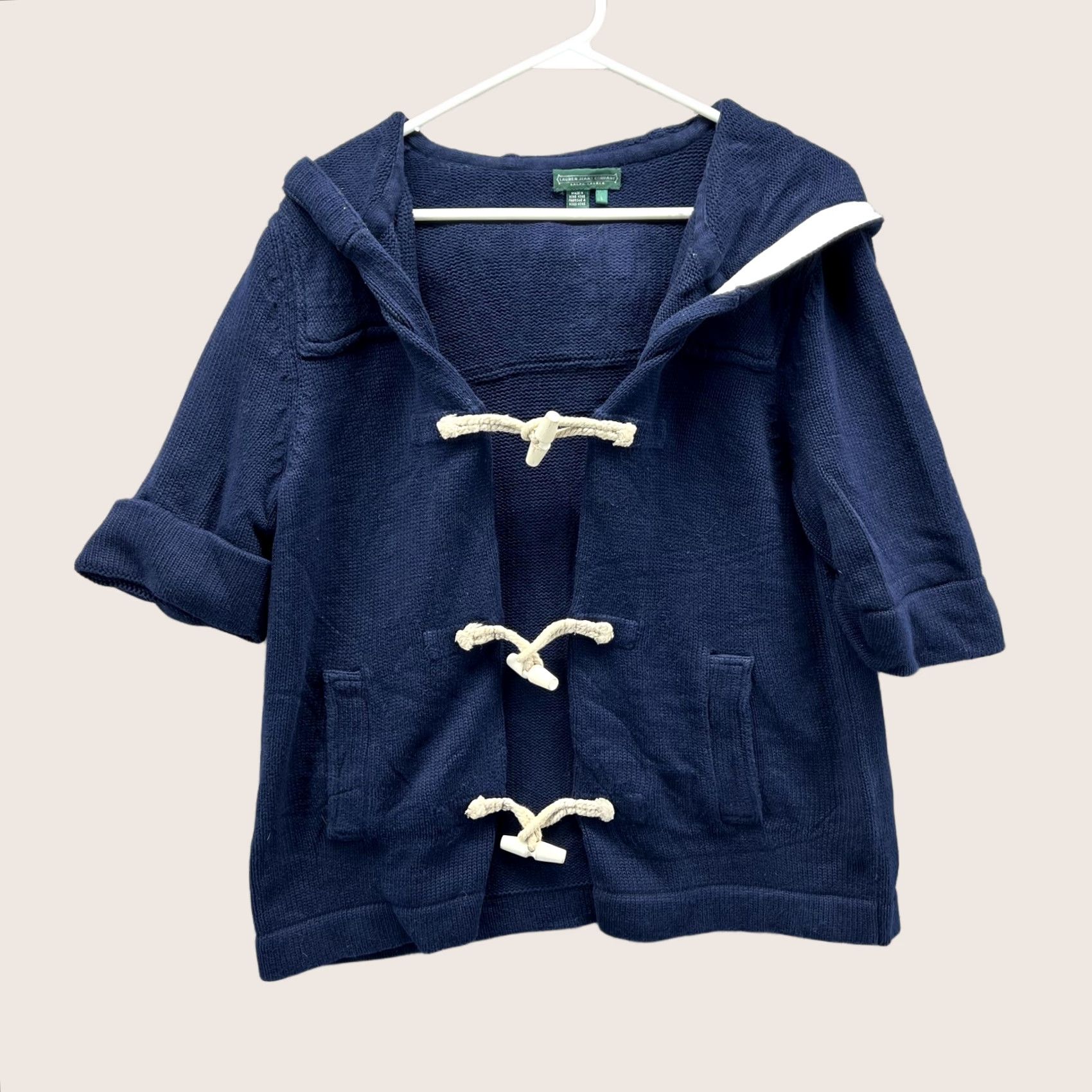 Ralph Lauren VINTAGE Lauren Jeans Company Sweater Womens Large Navy Hooded Toggle Cardigan Cotton Size L / US 10 / IT 46 - 1 Thumbnail