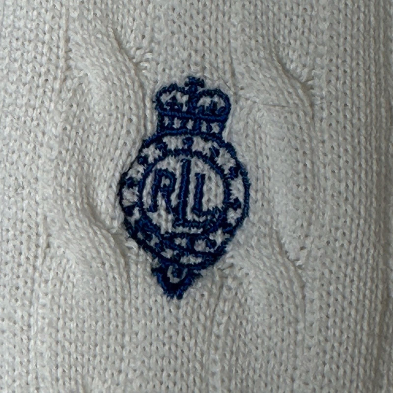 Lauren Ralph Lauren × Vintage VTG Ralph Lauren Cable Knit White Blue Logo Sweater XL Size XL / US 12-14 / IT 48-50 - 14 Thumbnail