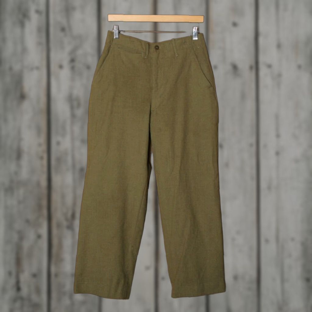 Olive VINTAGE Serge OD Olive Green Wool Military Army Officer Pants Sz. 29x28 Size US 29 - 1 Thumbnail
