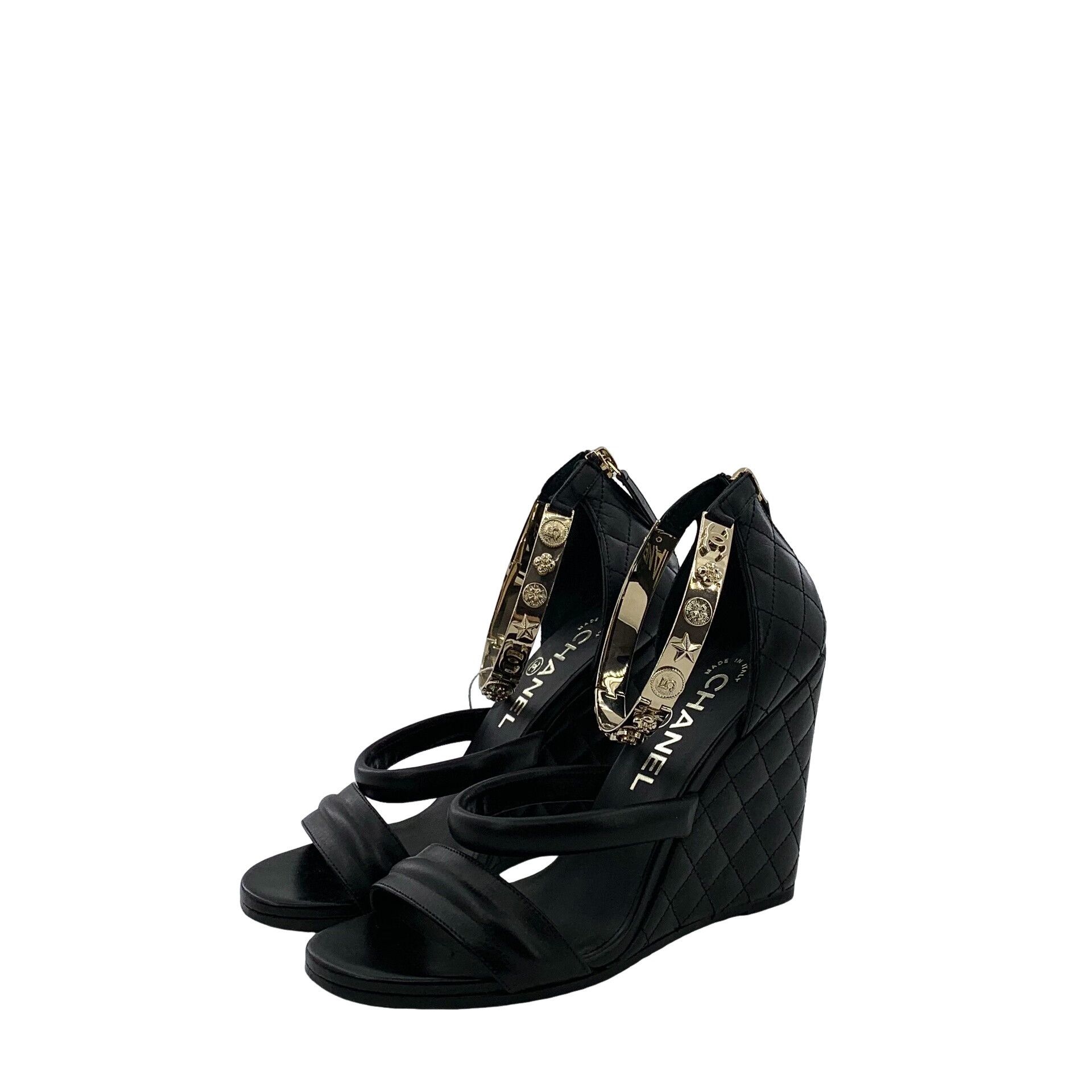 Chanel Chanel Quilted Leather Logo Wedge Heels 36 Size US 5 / IT 35 - 1 Thumbnail
