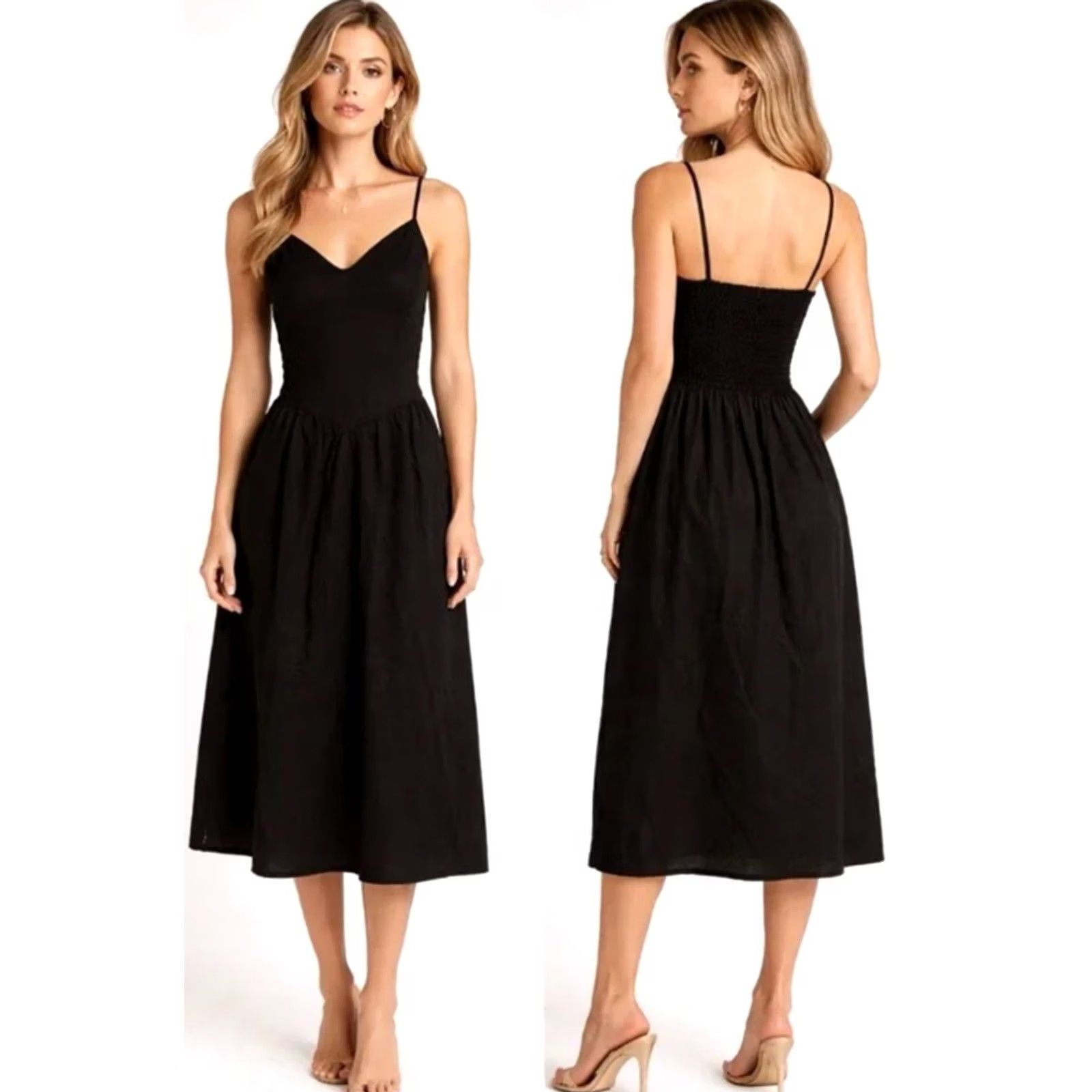 Christian Lacroix Christian Lacroix Women's V-Neck Midi Linen Smocked Dress Black L NEW Size L / US 10 / IT 46 - 5 Thumbnail