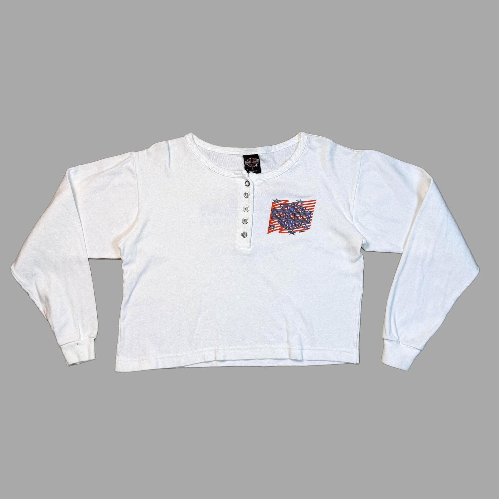 Harley Davidson Vintage Harley-Davidson 1997 Crop Henley Long Sleeve Small Size S / US 4 / IT 40 - 2 Thumbnail