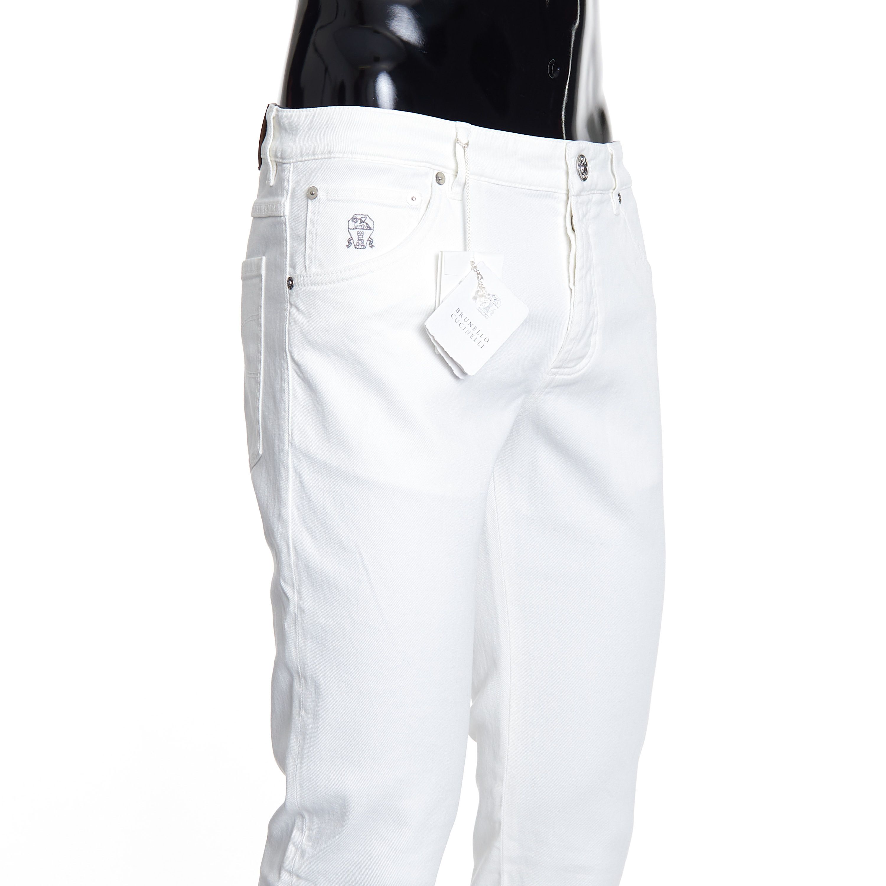 Brunello Cucinelli Snow White Stretch Denim Trousers - Slim Fit, Five-Pocket Size US 36 / EU 52 - 4 Thumbnail