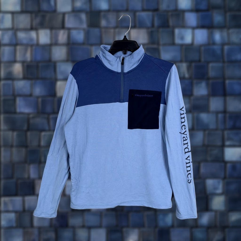 Vineyard Vines VINEYARD VINES Sweatshirt Mens Medium Blue 1/4 Zip Mock Neck Pocket Stretch Logo Zipper Pullover Long Sleeve Regular Men’s SS202 Size US M / EU 48-50 / 2 - 1 Thumbnail