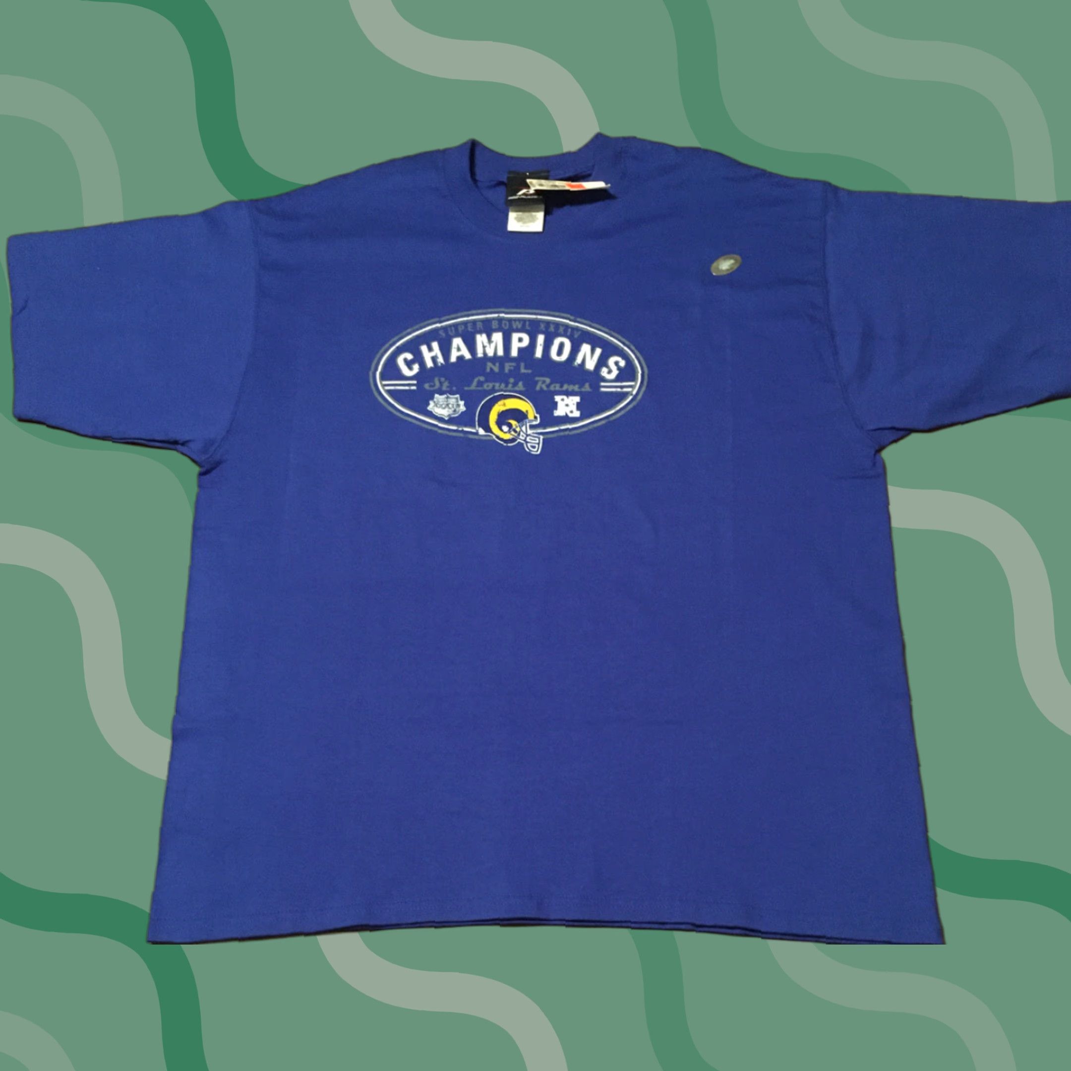 Pro Player VINTAGE Pro Player St. Louis Rams T-Shirt XXXIV 34 2000 Superbowl Champions XL Blue Men’s Graphic Tee Mens Size US XL / EU 56 / 4 - 1 Thumbnail