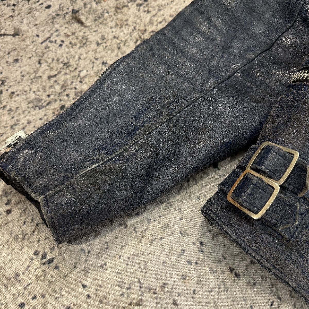 Vintage Faded Washed Blue Leather Moto Zip Jacket ERD Grunge Biker Size US L / EU 52-54 / 3 - 9 Thumbnail