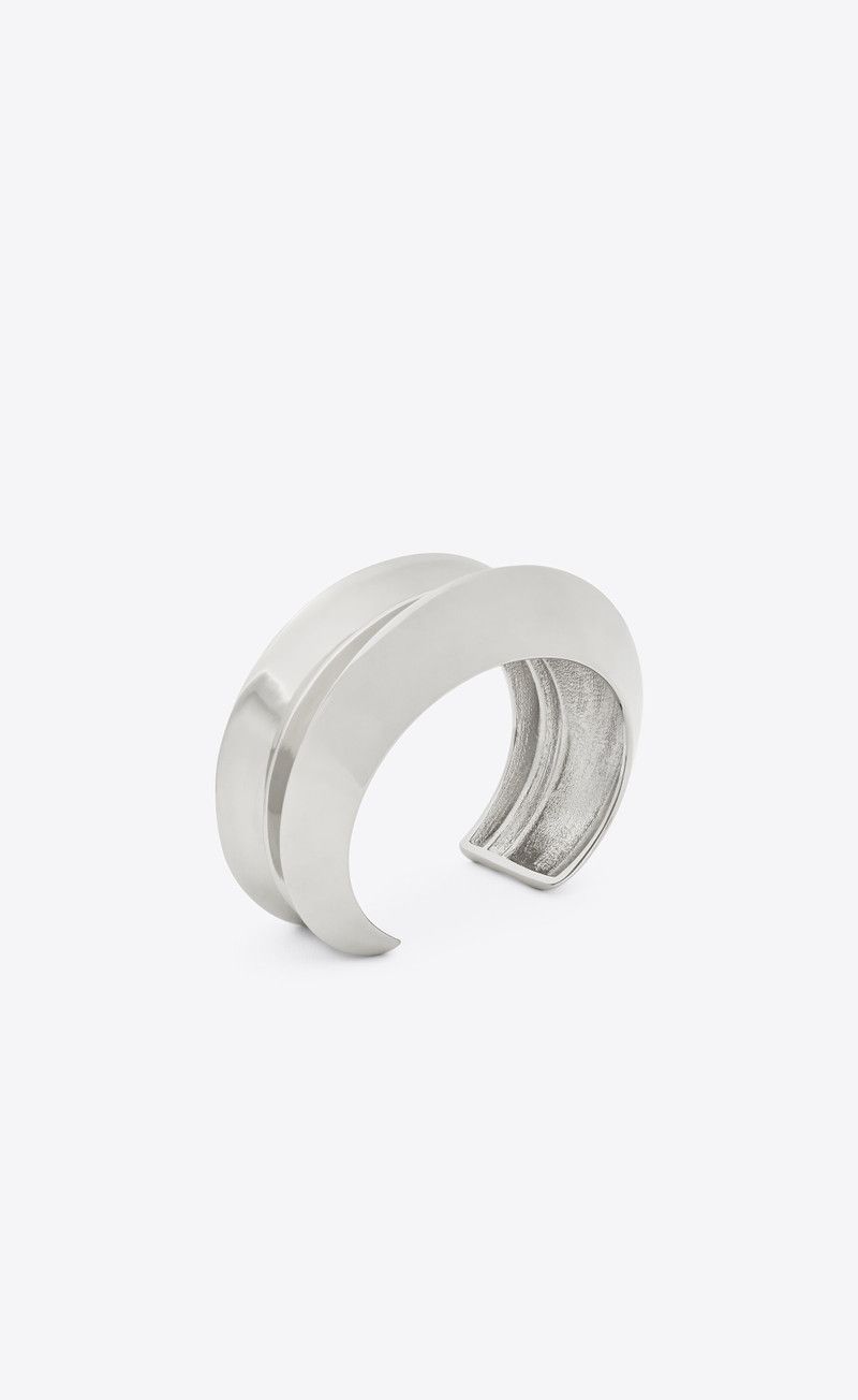 Saint Laurent Paris o1bcso1str0226 Size:S/Stacked Cuff In Metal in Silver Size ONE SIZE - 1 Thumbnail