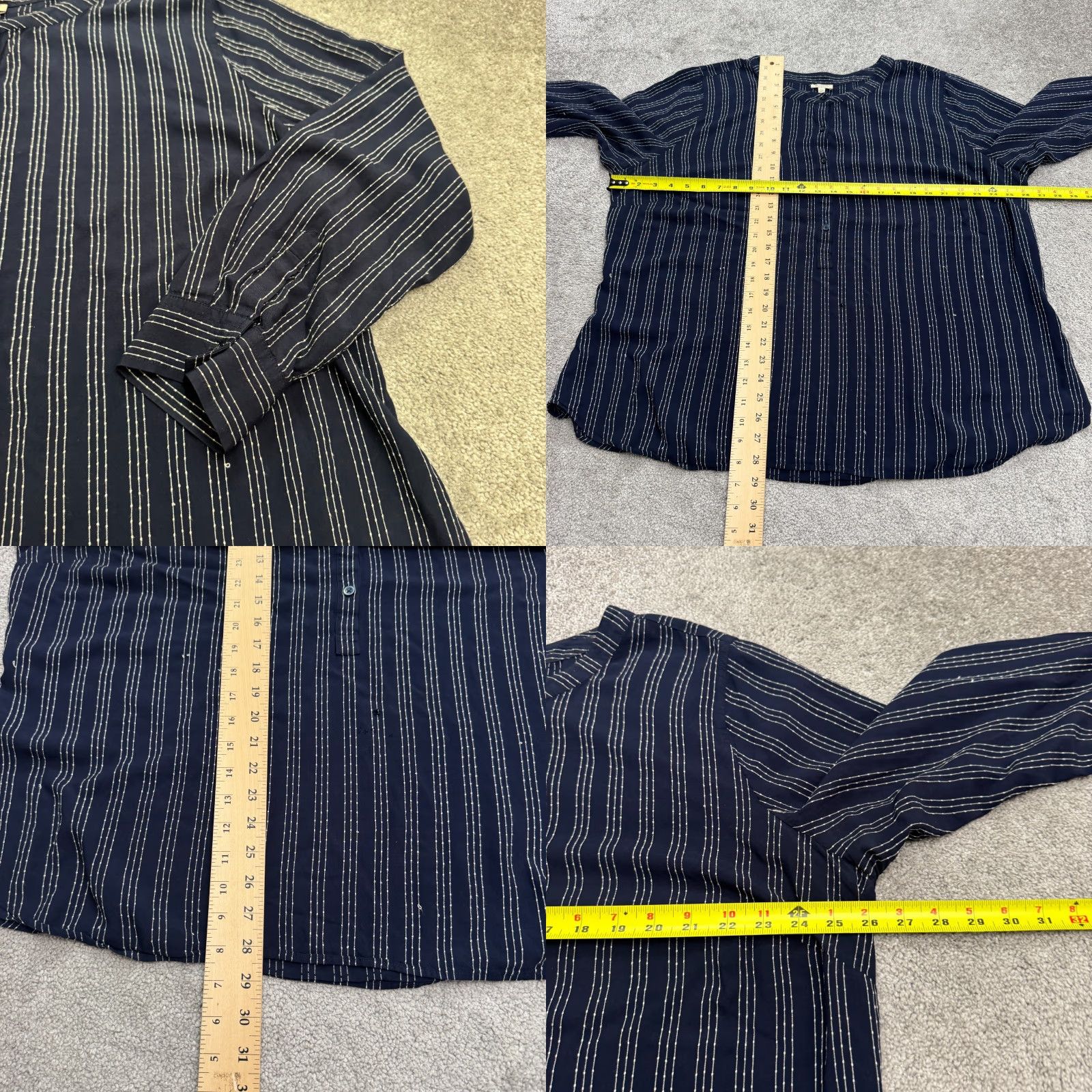 Talbots Talbots Shirt Women 2X Plus Size Navy Blue Striped Henley Collarless Long Sleeve Blouse Size XXL / US 16-18 / IT 52-54 - 8 Thumbnail