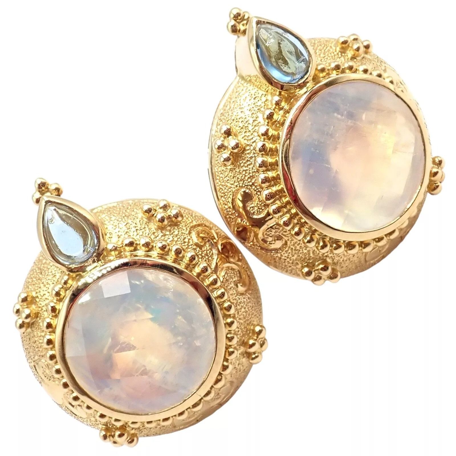 Vintage Paula Crevoshay Gold Aquamarine Moonstone Earrings OOAK Size ONE SIZE - 10 Thumbnail